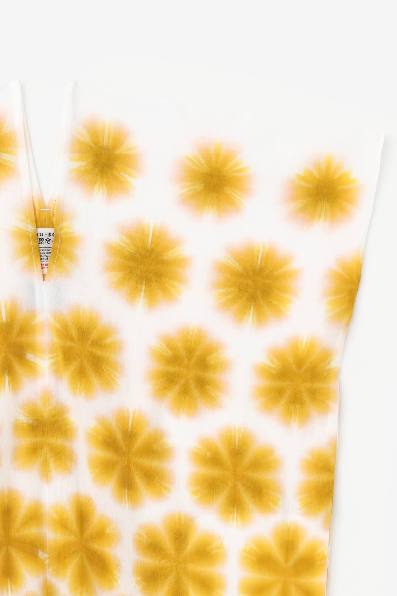 Konsei Tie-dye Chita Cotton Bun Rectangular Dress Split Joint / Gradient Snowflakes Mustard Color