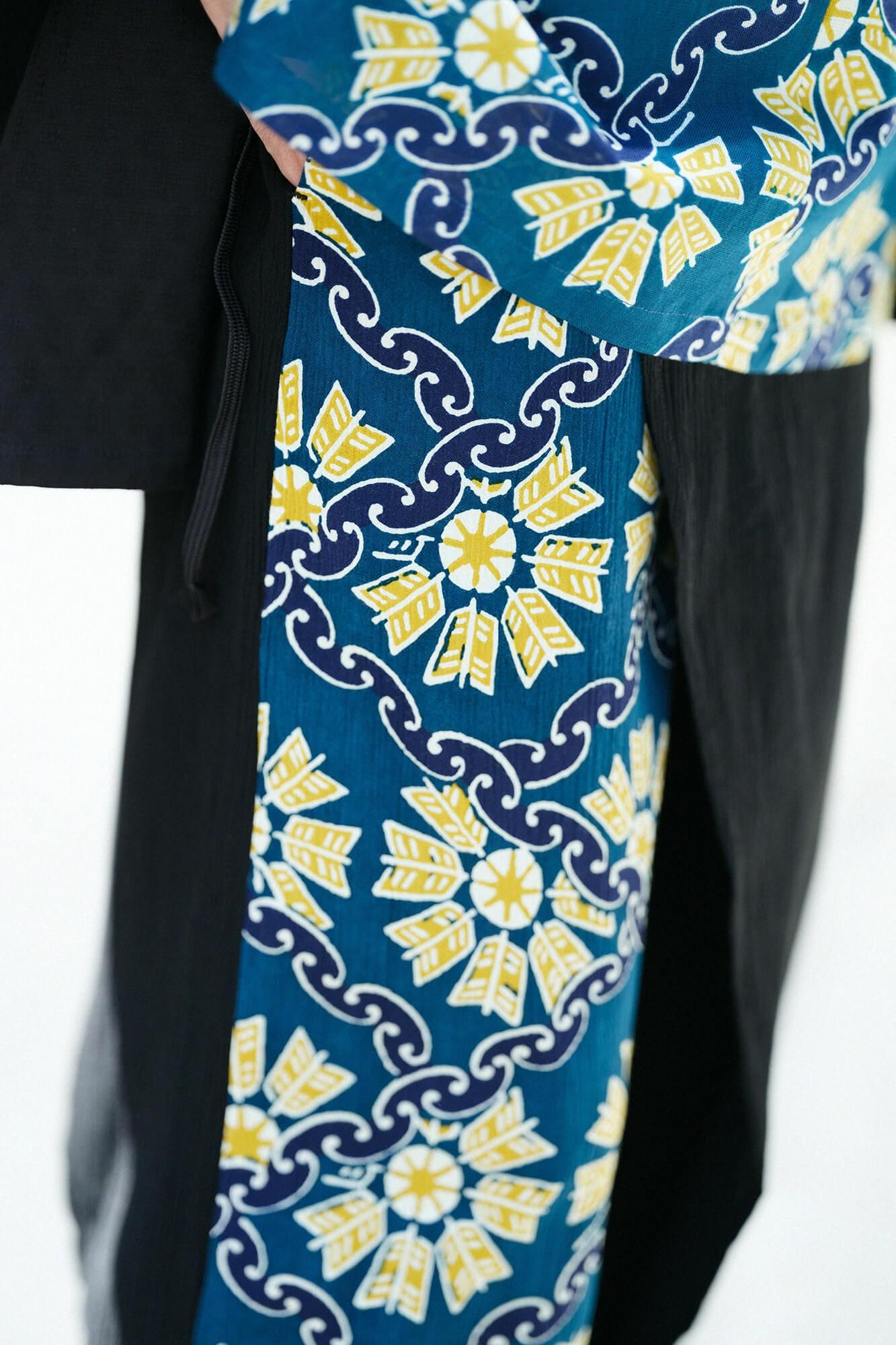 Chizimi Cotton 20/20 Wrap Harem Pants Bi-color 2.0 / Black × Continuation of Arrow Wheel-Recreation