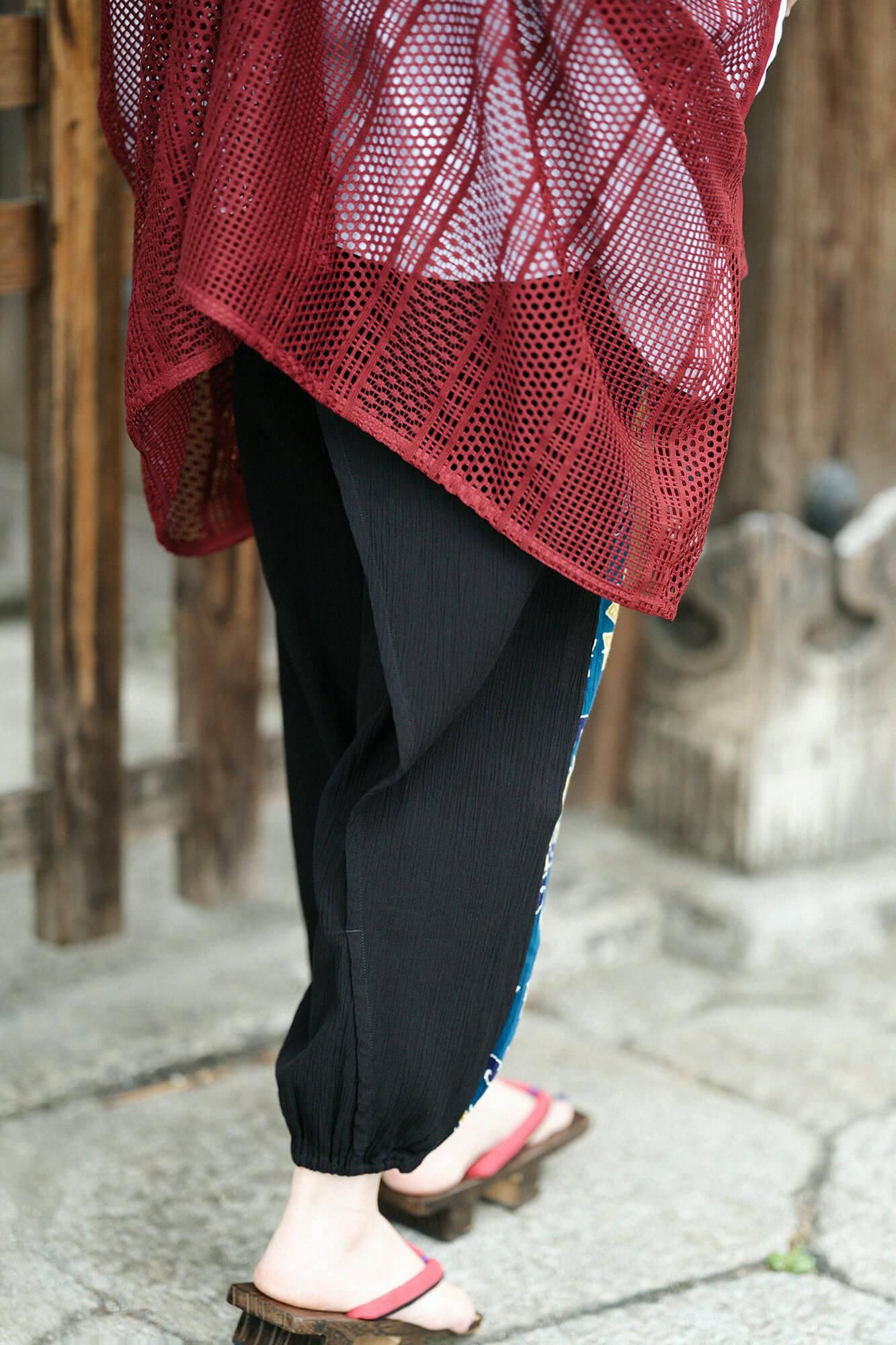 Chizimi Cotton 20/20 Wrap Harem Pants Bi-color 2.0 / Black × Continuation of Arrow Wheel-Recreation