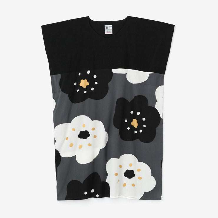 Chizimi Cotton 20/20 Rectangular Dress Bi-color Pattern on Hem / Black×Smile