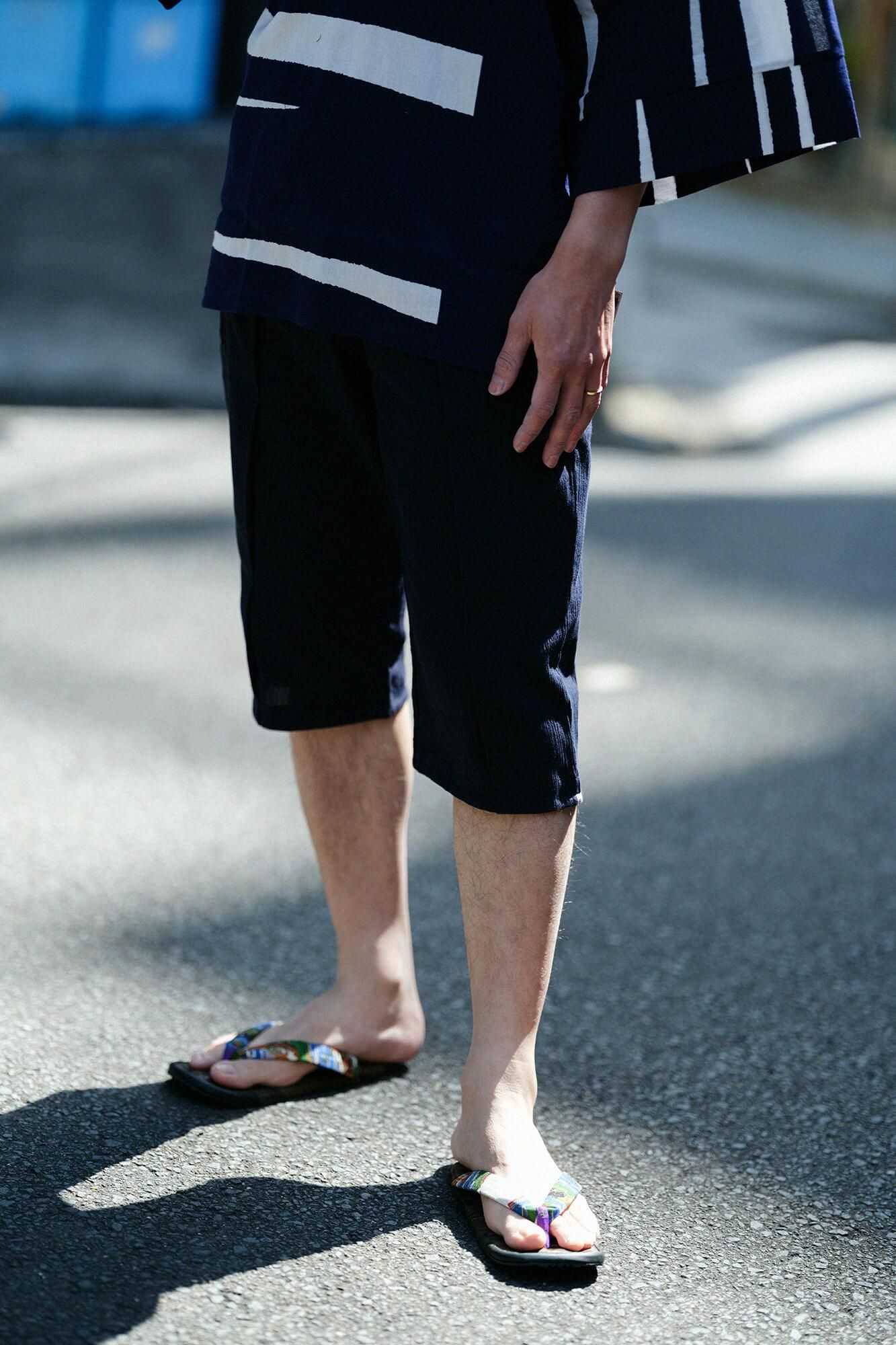 Chizimi Cotton 20/20 Skinny Pants Pleated Dark Blue