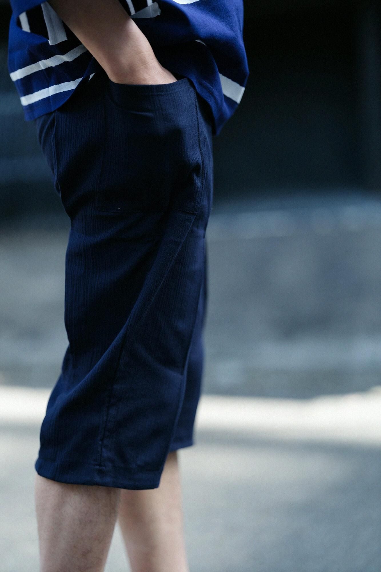 Chizimi Cotton 20/20 Skinny Pants Pleated Dark Blue