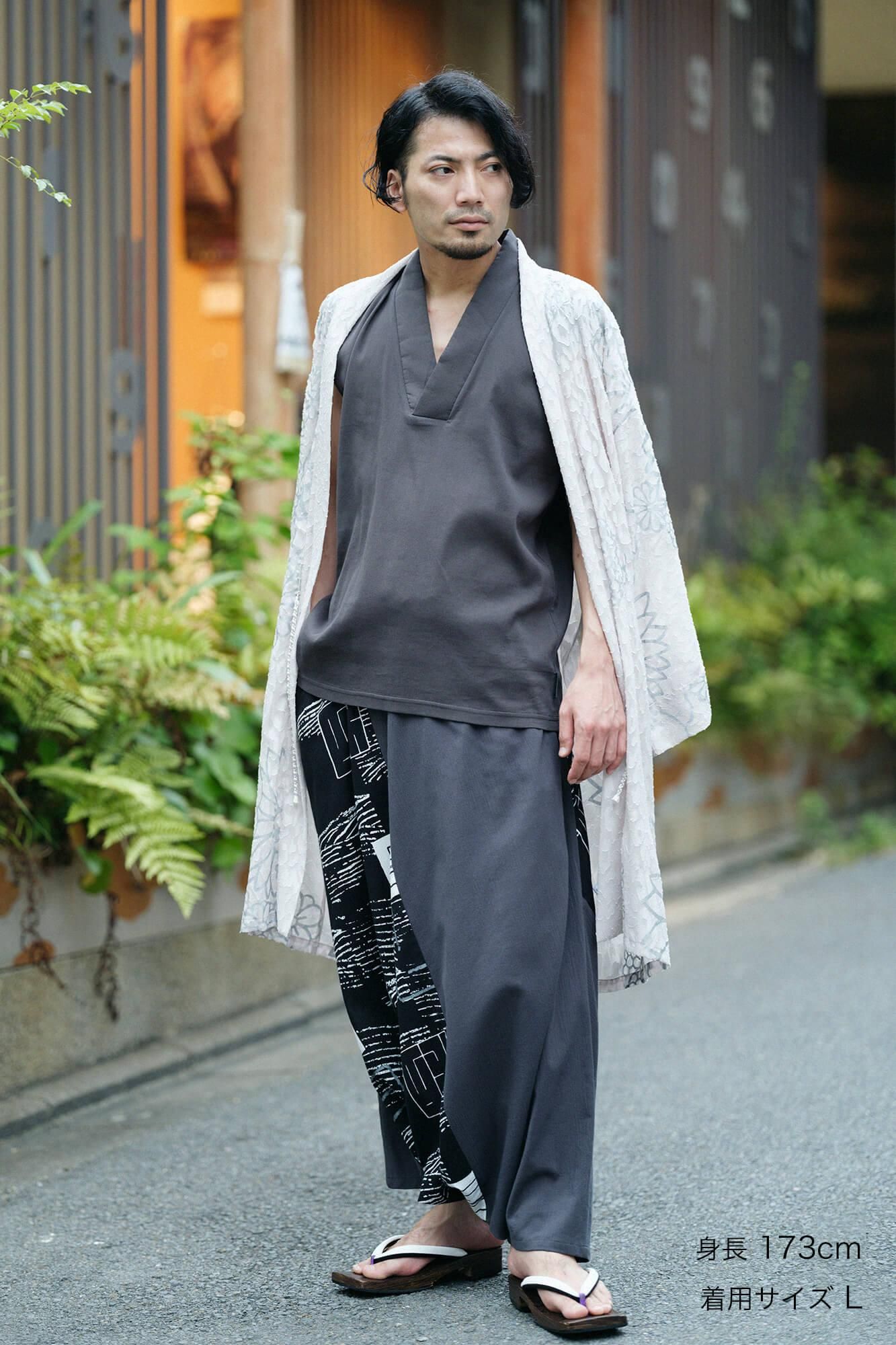 ソウソウ SOU・SOU 伊勢木綿 20/20 麻混 風靡 下 濡羽色 L 伊勢木綿 20/20 麻混 手柄作務衣（たかみさむえ）／濡羽色（ぬればいろ）