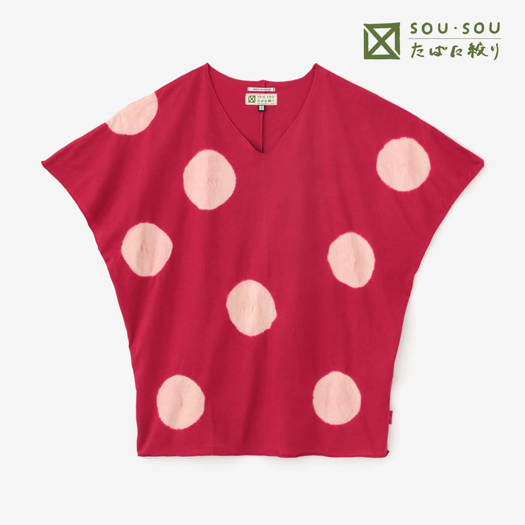 Tabata Tie-dye Large Polka Dots Cap Sleeve Top / large polka dots, Scarlet x Light Beige
