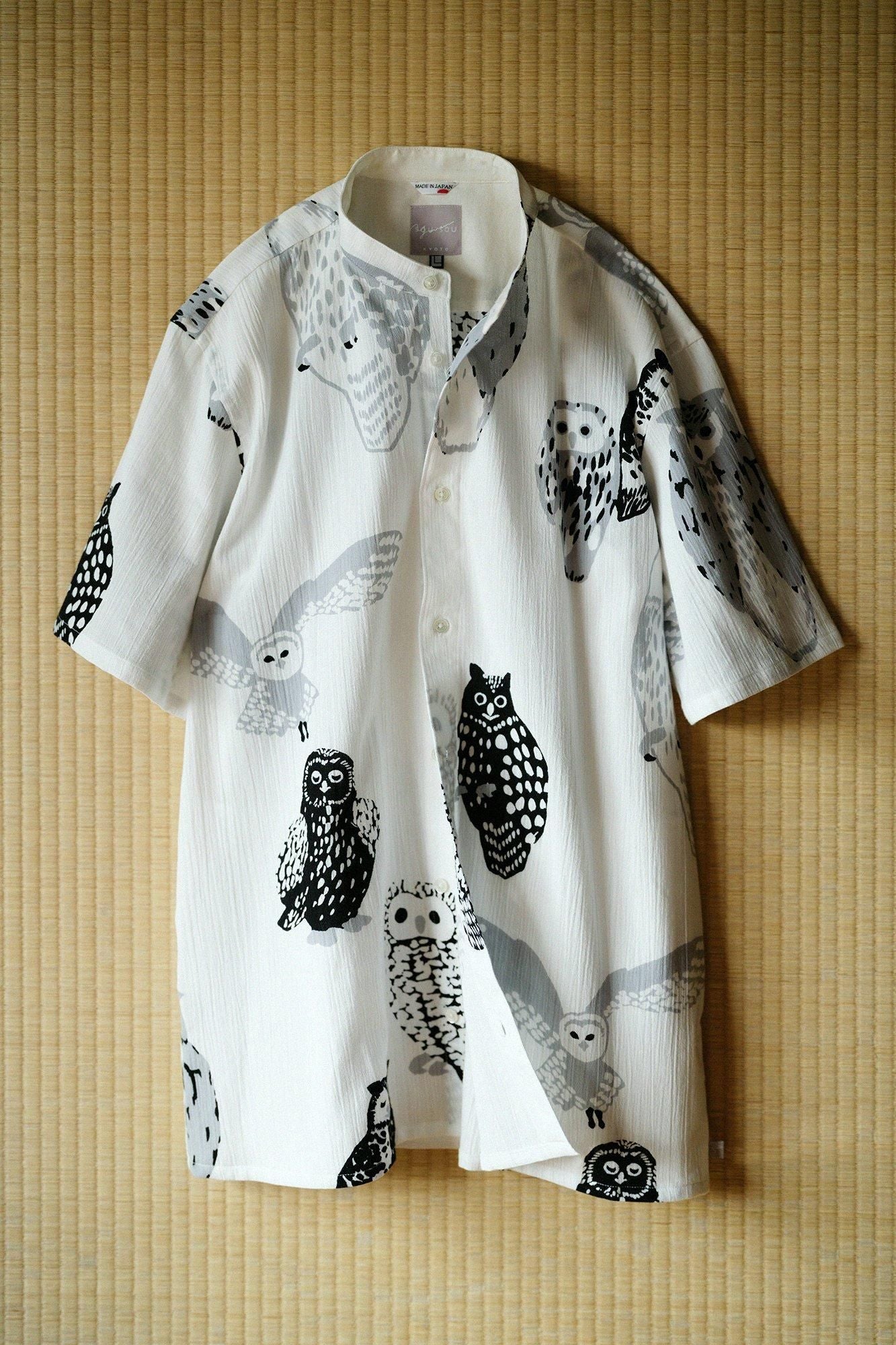 高島縮棉 20/20 立領 短袖襯衫 SP／貓頭鷹