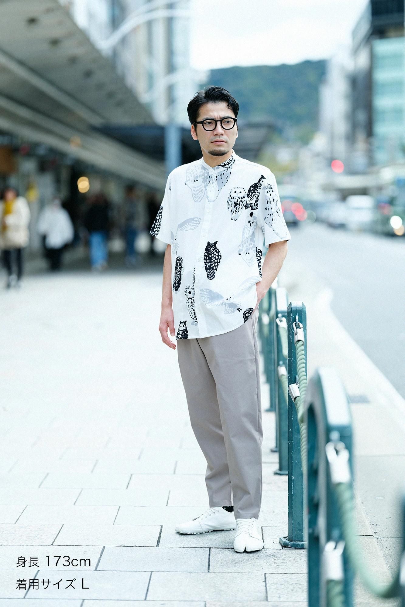 高島縮棉 20/20 立領 短袖襯衫 SP／貓頭鷹