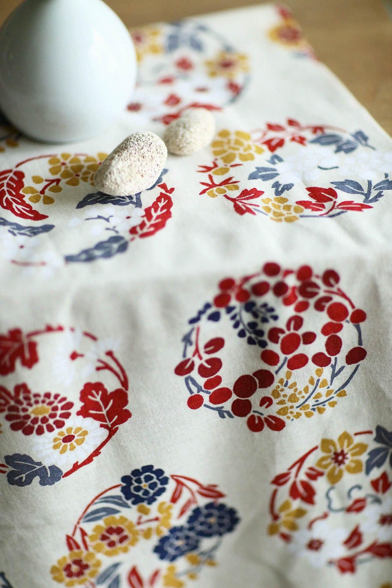 用手出售的纺织品（ISE棉花tenugui） / hanamaru图案（Hanamarumonyo）<50cm>