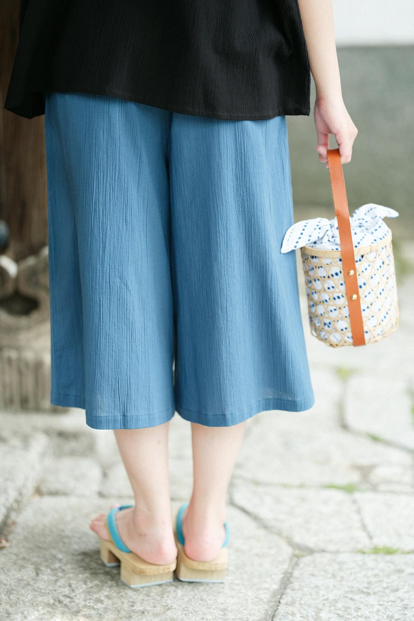 高島縮 20/20 広形（ひろなり）もんぺ はぎ丈／褐返（かちがえし）