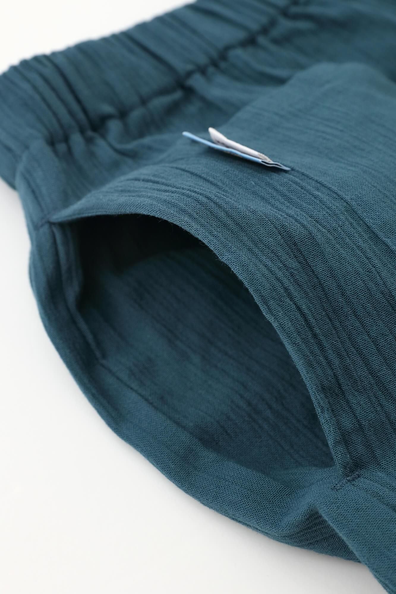 高島縮棉 20/20暗藍色闊腿褲 短版/ 暗藍色