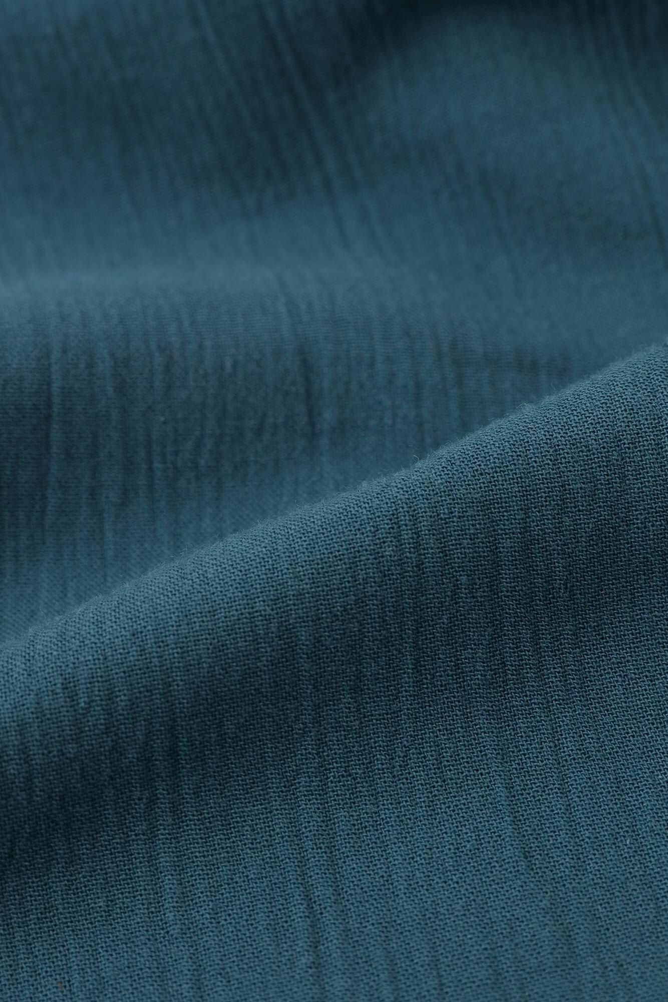 高島縮棉 20/20暗藍色闊腿褲 短版/ 暗藍色