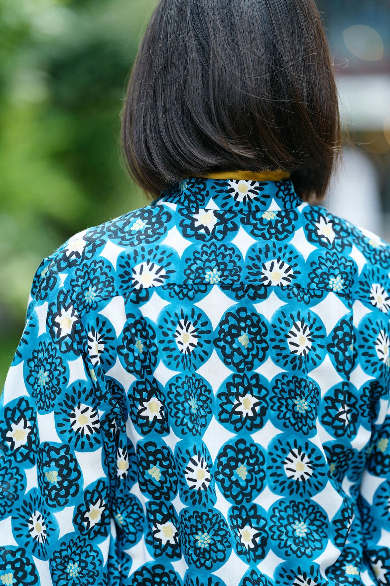 Muslin Wool Kimono Sleeve Blouse / Winter Chrysanthemum