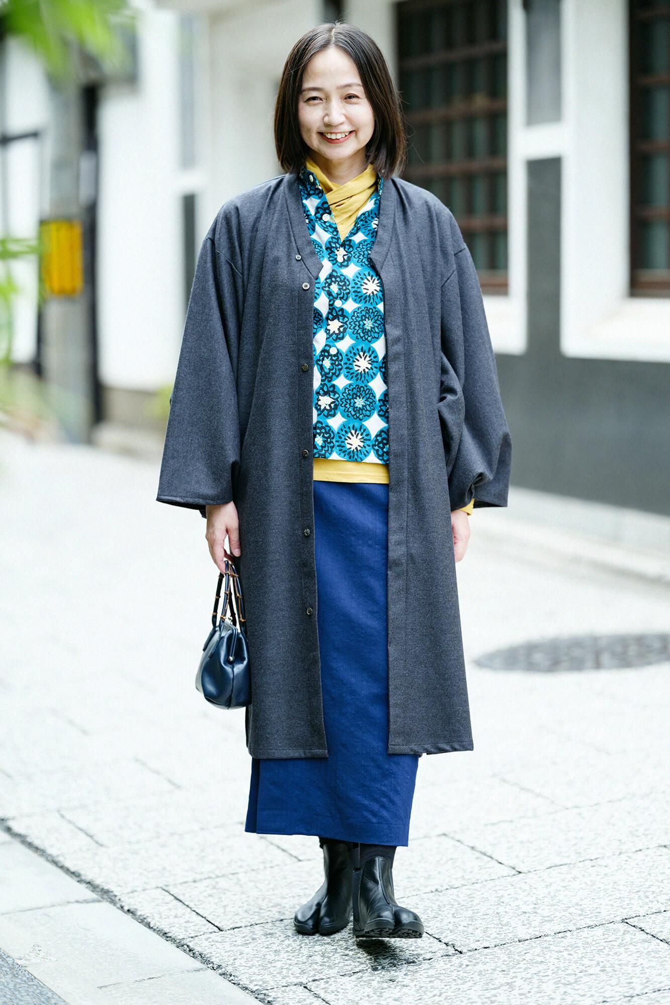 Muslin Wool Kimono Sleeve Blouse / Winter Chrysanthemum