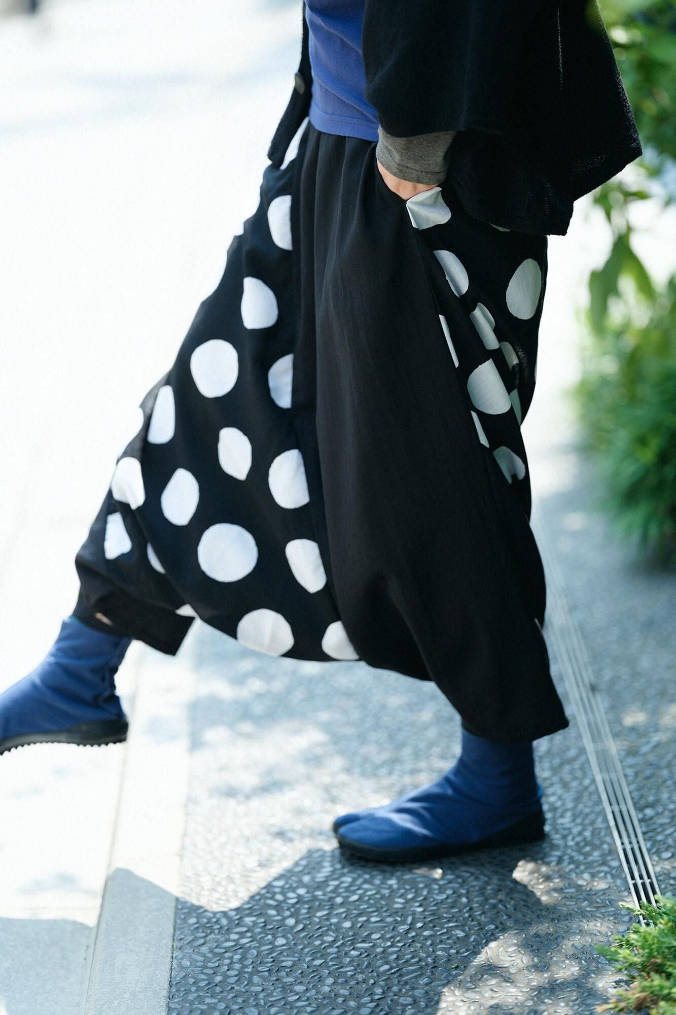 Muslin Wool Fuji Pants 2.0 / Black×Polka Dots
