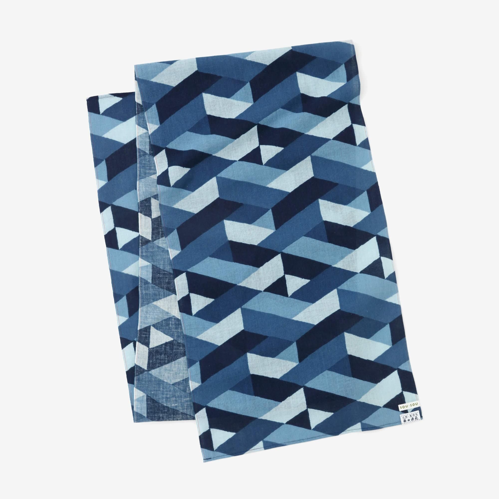 SOU・SOU　四角衣　藤田染苑　藍捺染 SOU・SOU×藤田染苑 藍捺染 くびまき／たがいちがい