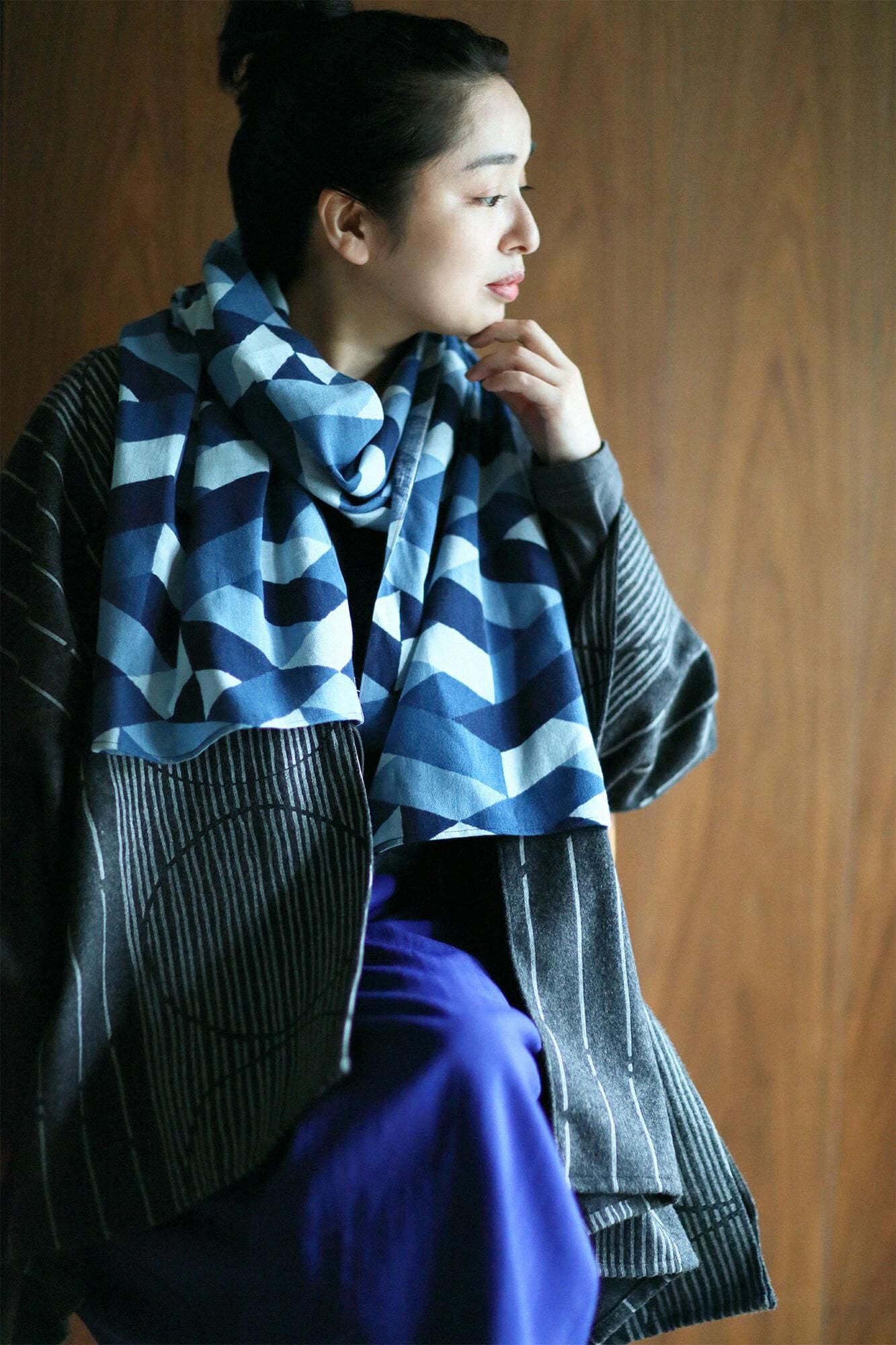 SOU・SOU×藤田染苑 藍捺染 くびまき／たがいちがい