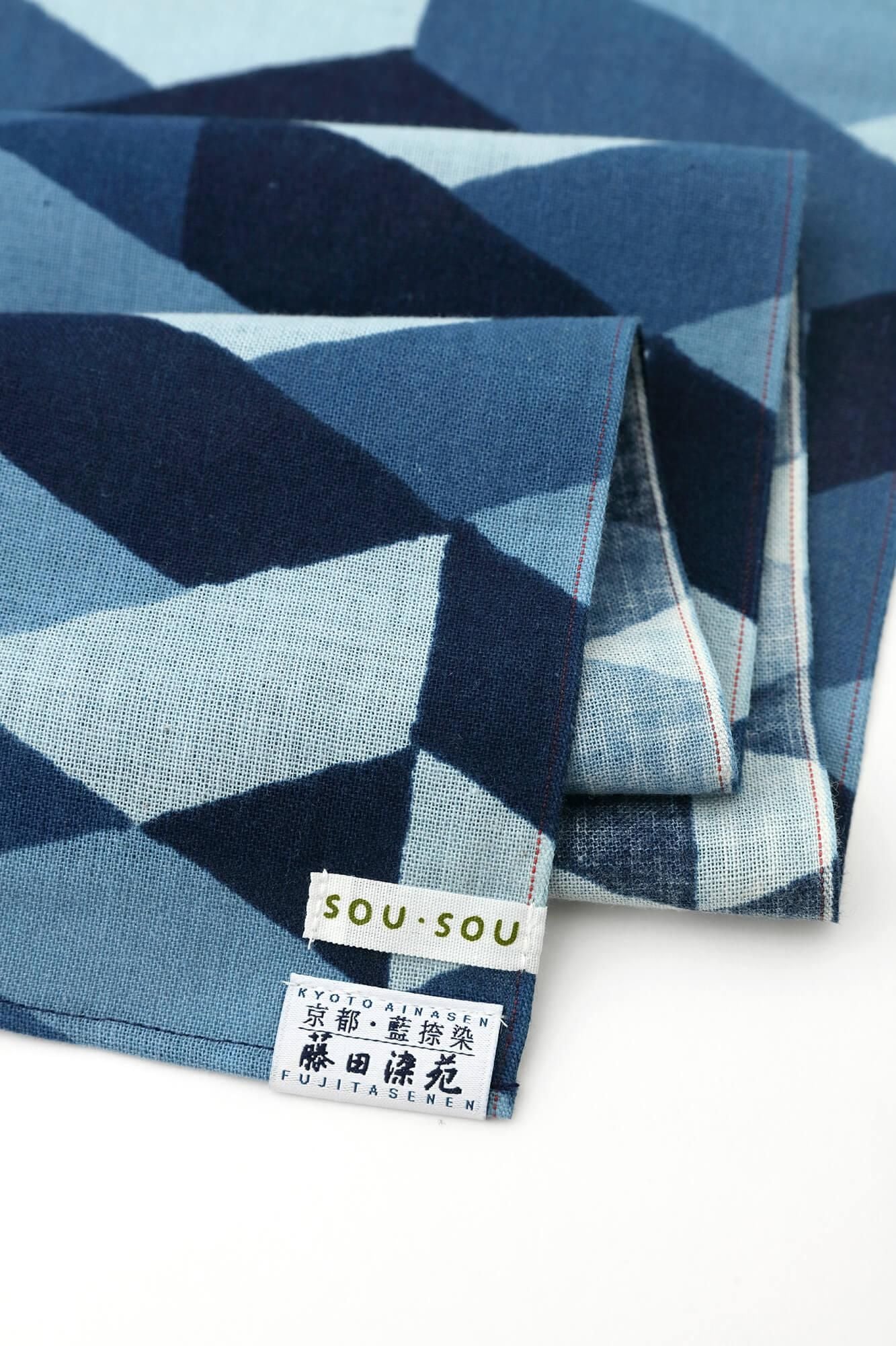 SOU・SOU　四角衣　藤田染苑　藍捺染 SOU・SOU×藤田染苑 藍捺染 くびまき／たがいちがい