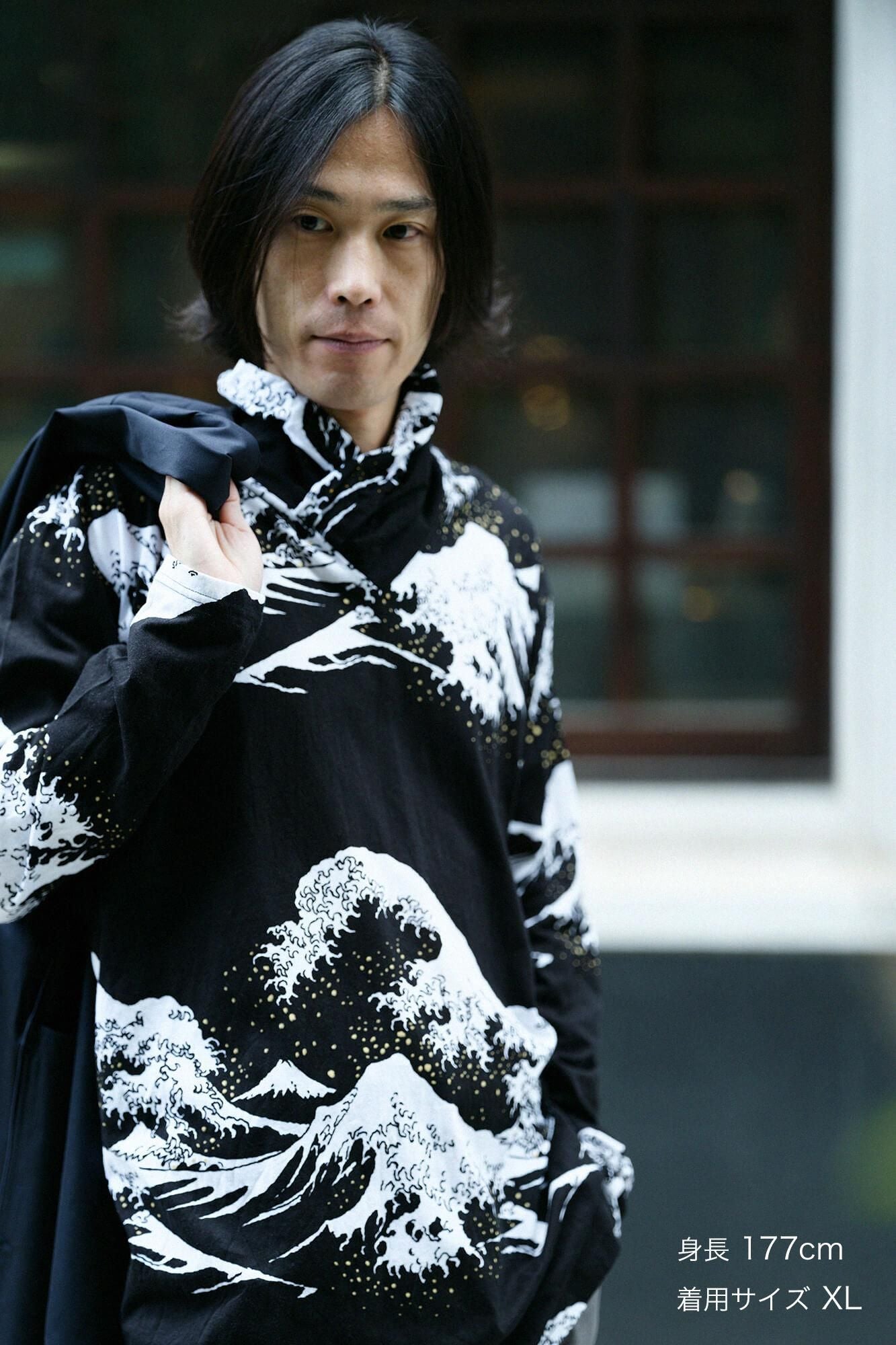 衿巻ジバン／北斎（ほくさい） 神奈川沖浪裏（かながわおきなみうら） 写し（うつし）