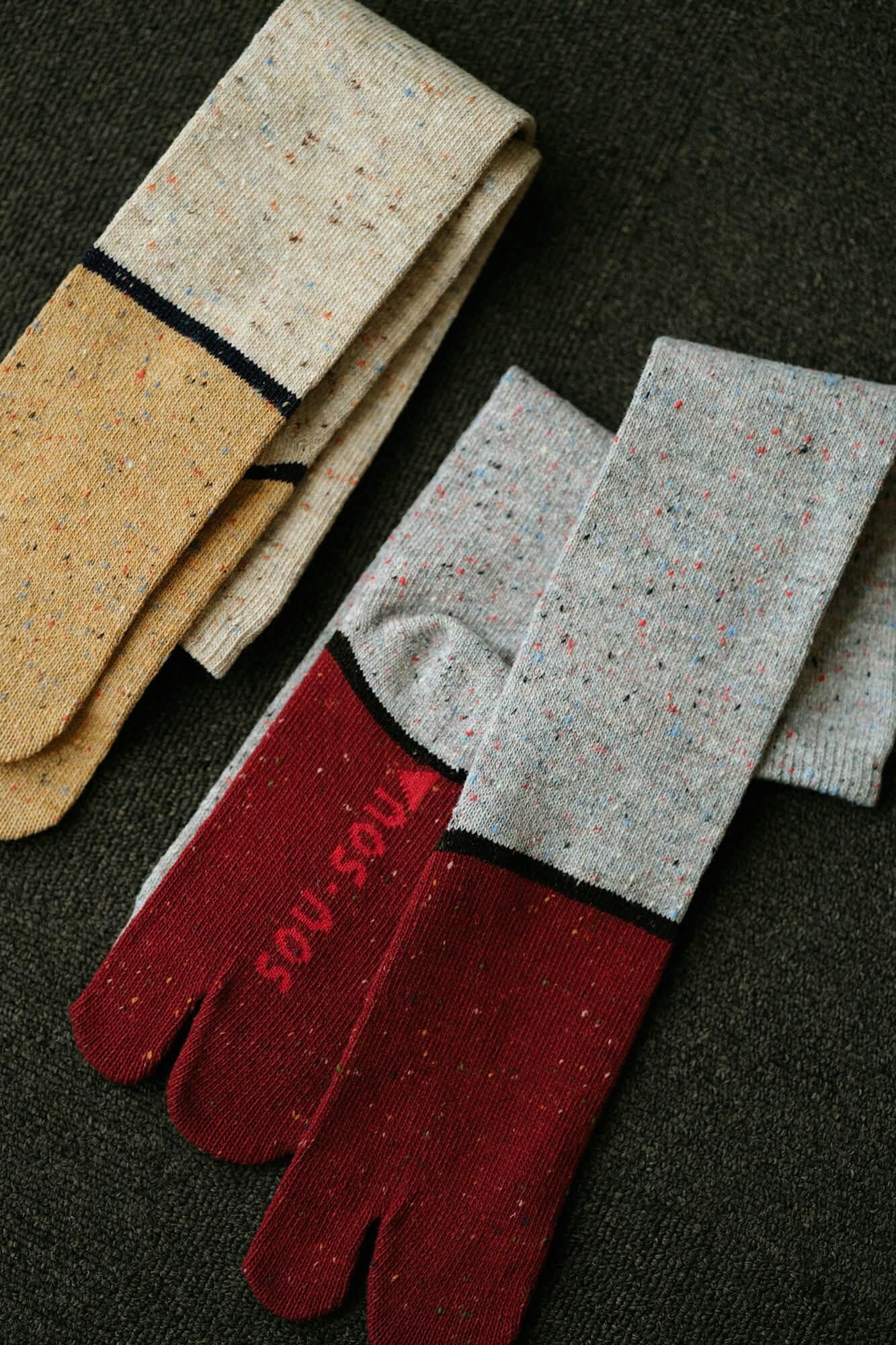 羊毛雙色分趾襪（膝下長度）／白茶2 【女性用】