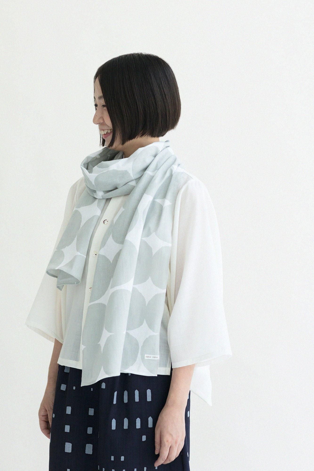 伊勢木棉圍巾／彈珠 大 白色×銀灰色2