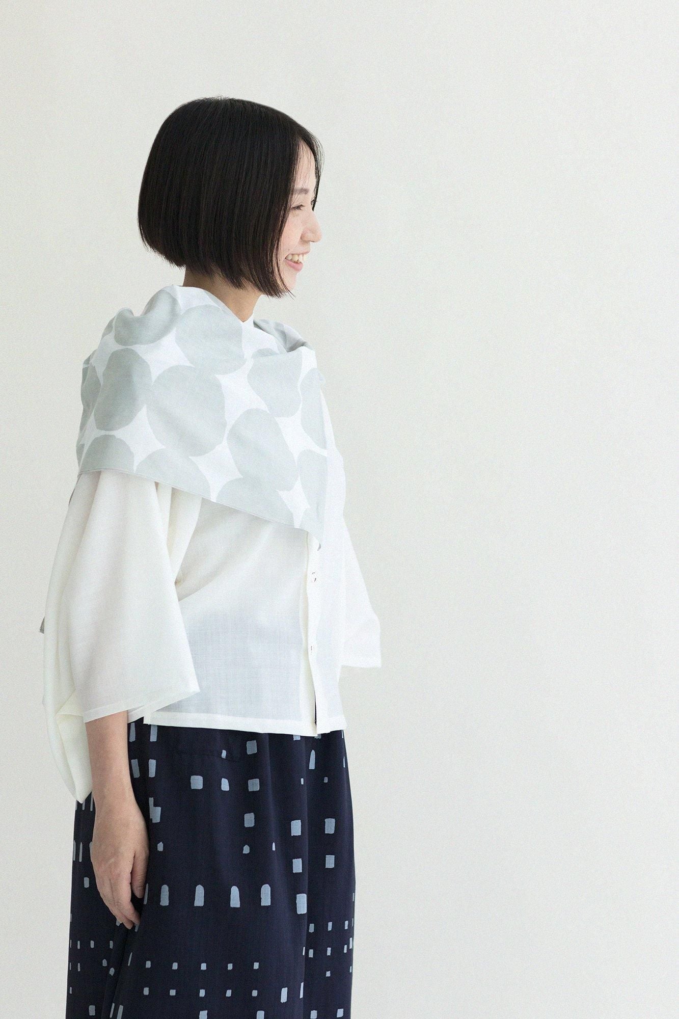 伊勢木棉圍巾／彈珠 大 白色×銀灰色2