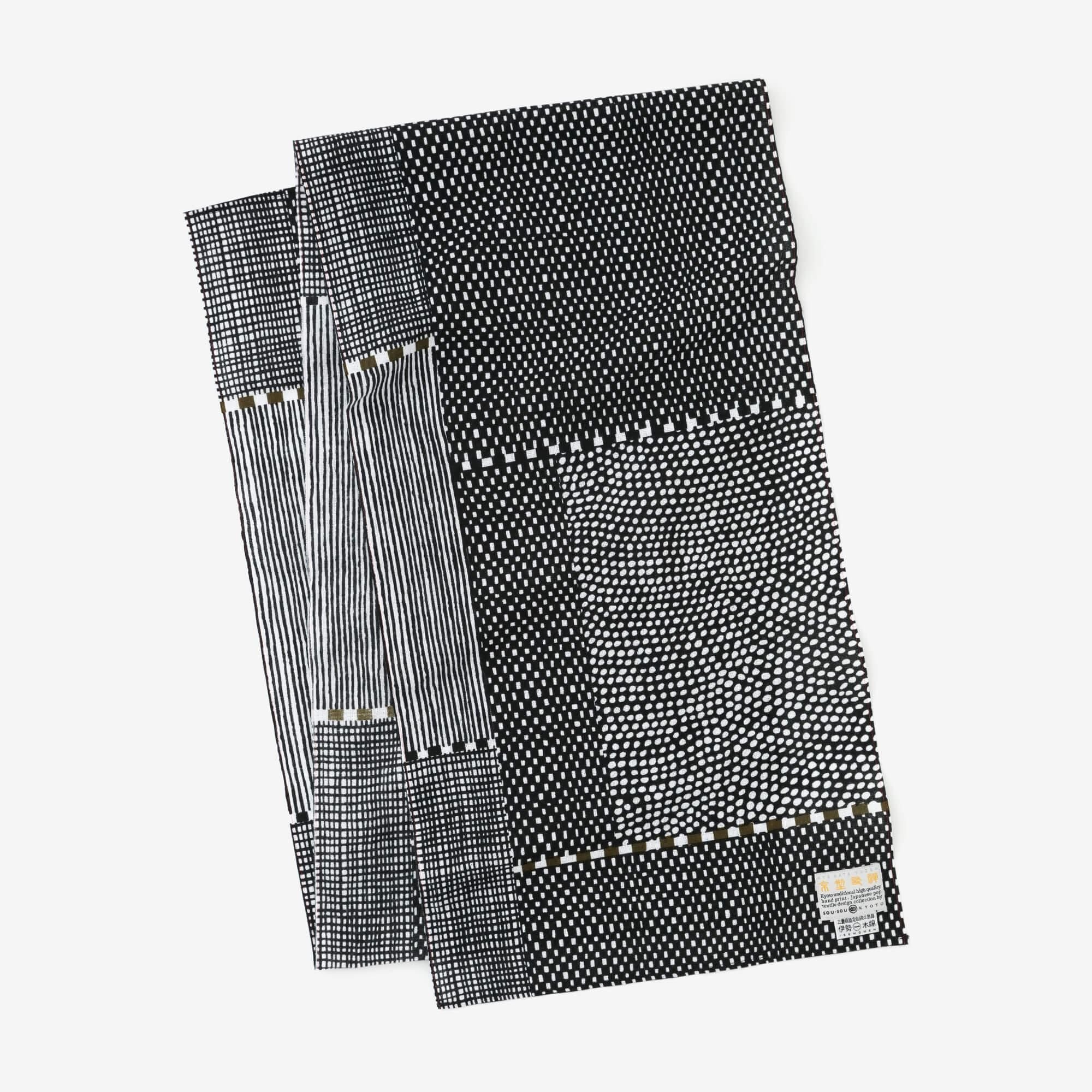 Isemomen Cotton Scarf / Lines and Dots Ink Black 2