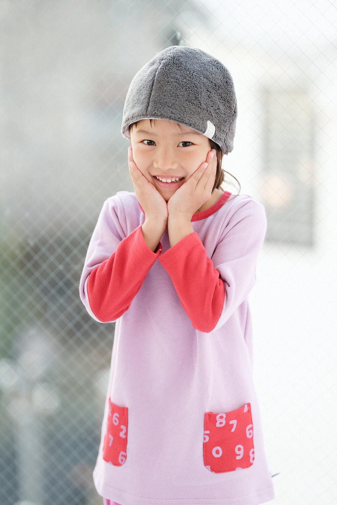 內抓毛 雙色袖 方領上衣 肩褶 /桃色×紅色