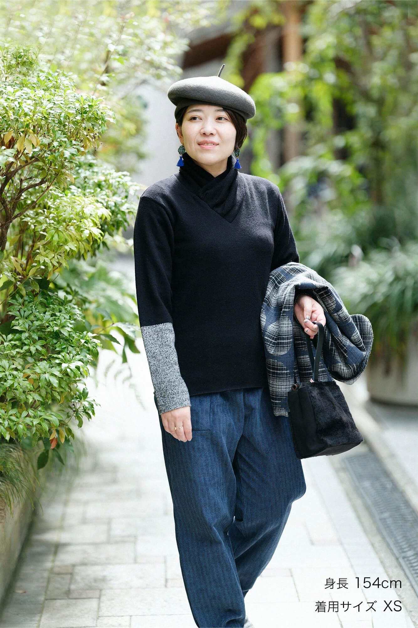 net限定】ウォッシャブルウールニット 衿巻違い袖（えりまきちがいそで