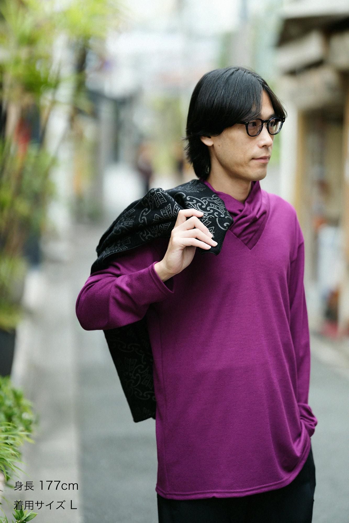 Washable Plain Stitch Wool Turtle Neck Shirt / Deep Red