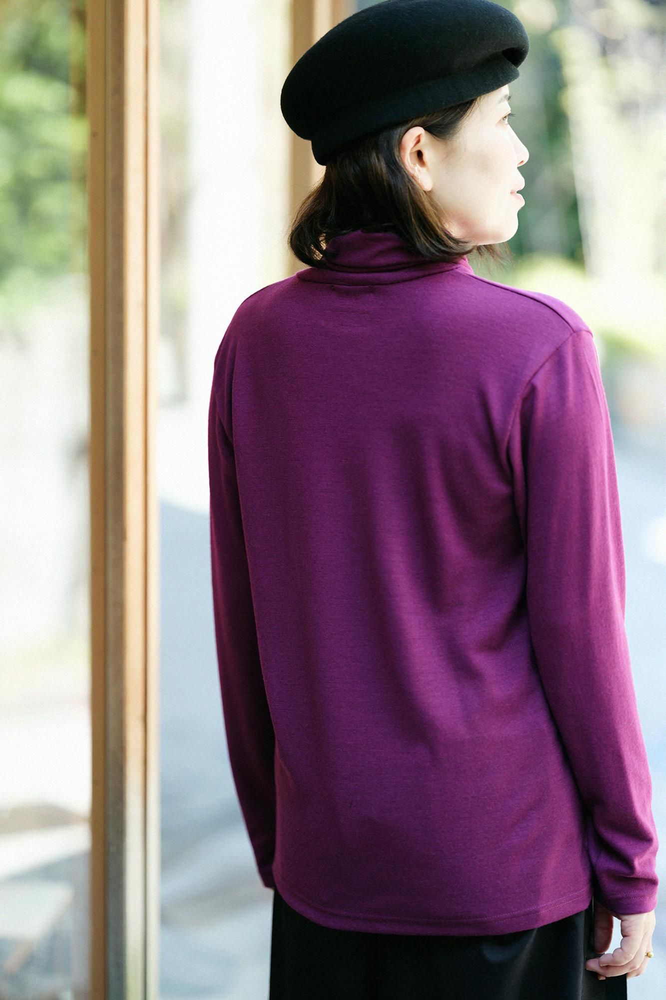 Washable Plain Stitch Wool Turtle Neck Shirt / Deep Red