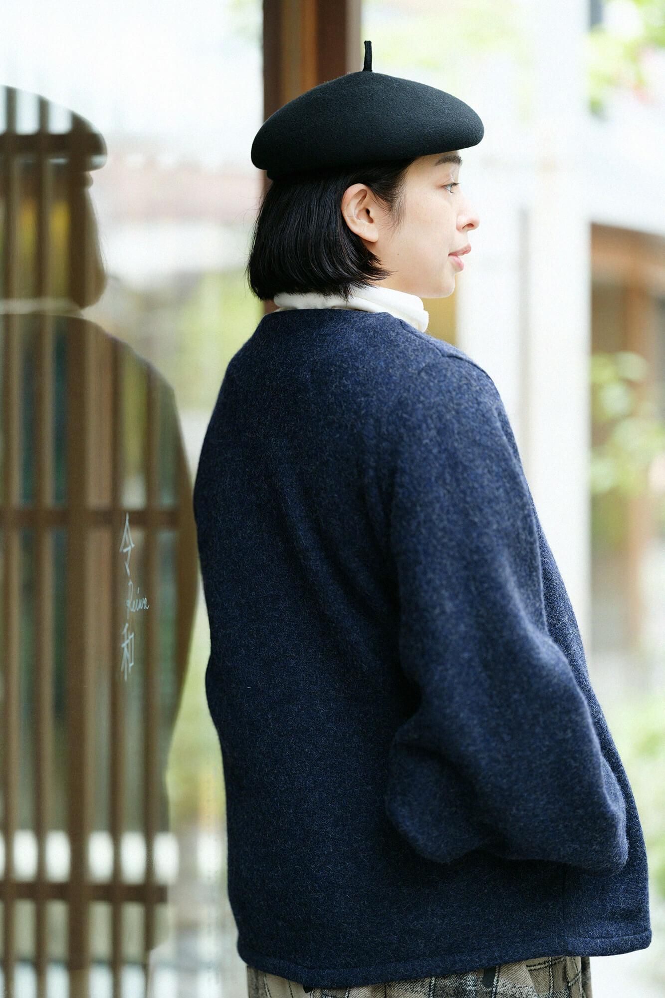 雙層針織 圓弧袖伯爵外套／深藍色2