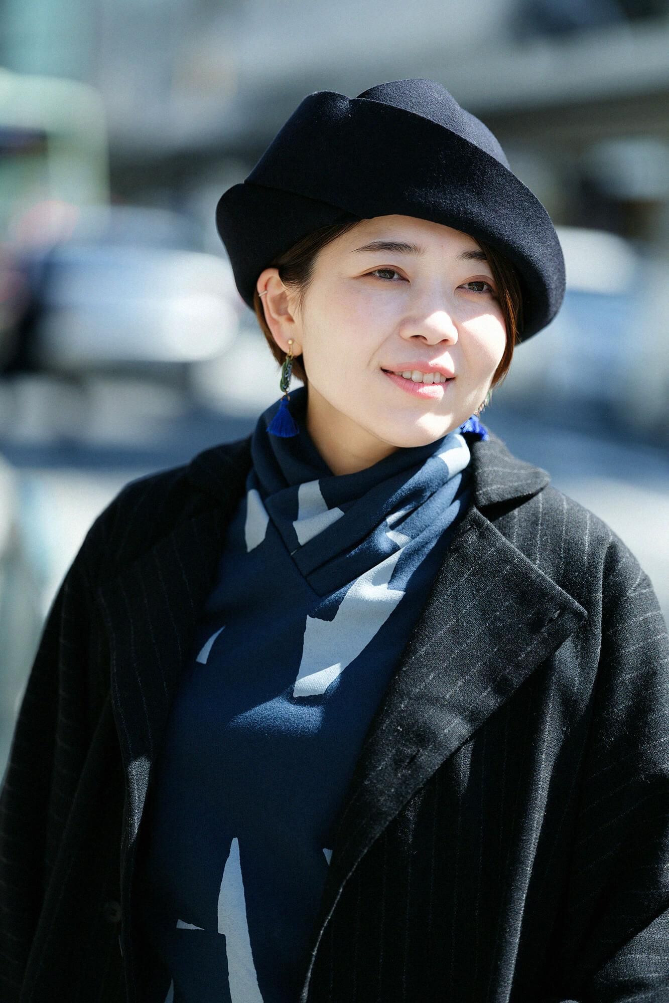 【net limited】Bishu Double Breasted Naginata Square Neck Coat Tweed cover Long with Lining Black Striped x Skyscraper