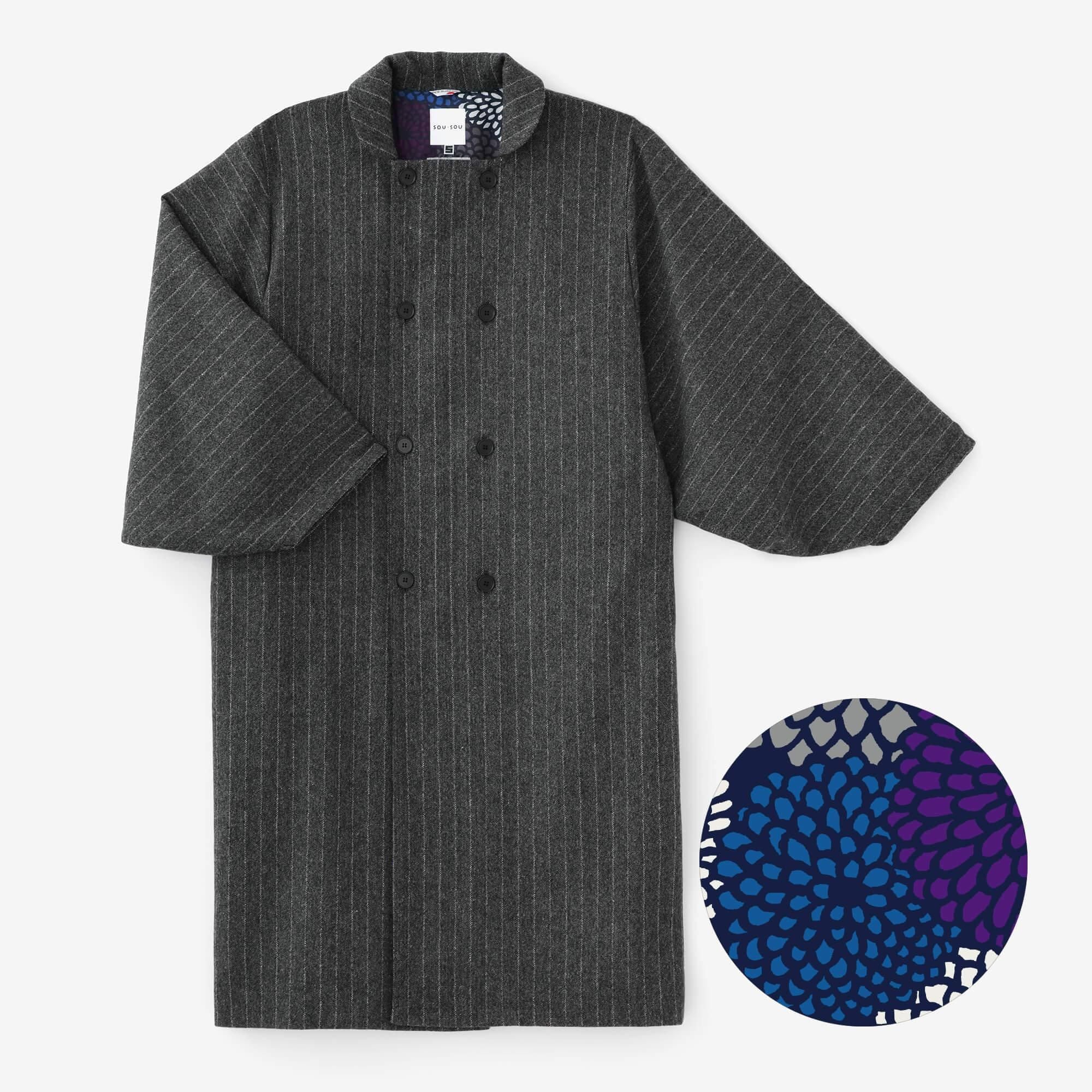 SOU・SOU★美品★薙刀被風★二重織★普通丈★袷★SO-SU-U★濃灰 薙刀被風 袷