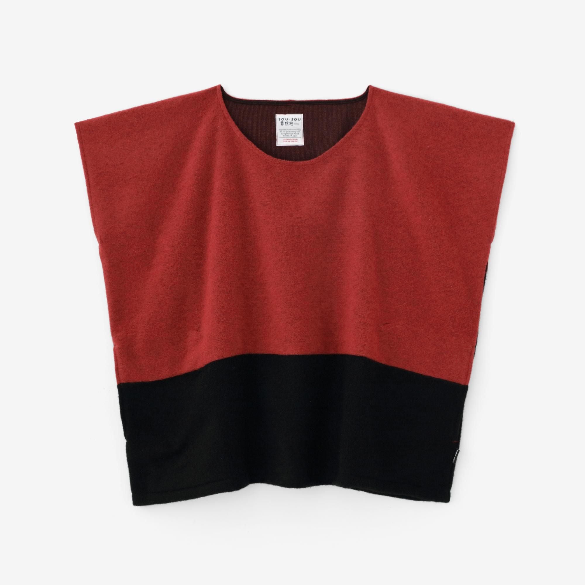 羅紗呢絨 方形上衣 雙色／深紅色x黑色