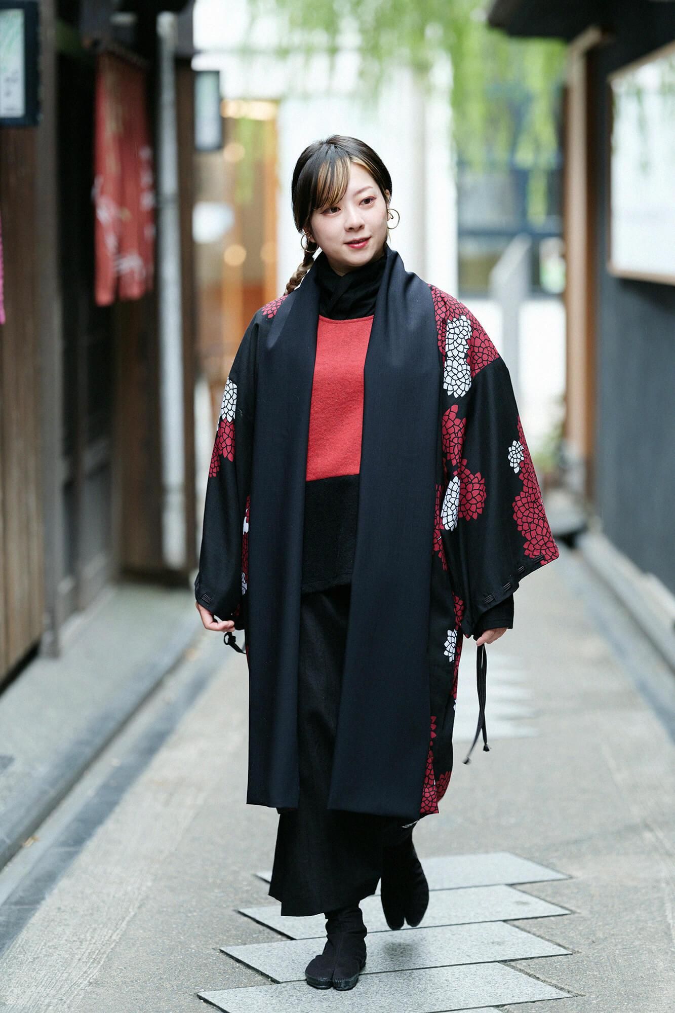 羅紗呢絨 方形上衣 雙色／深紅色x黑色