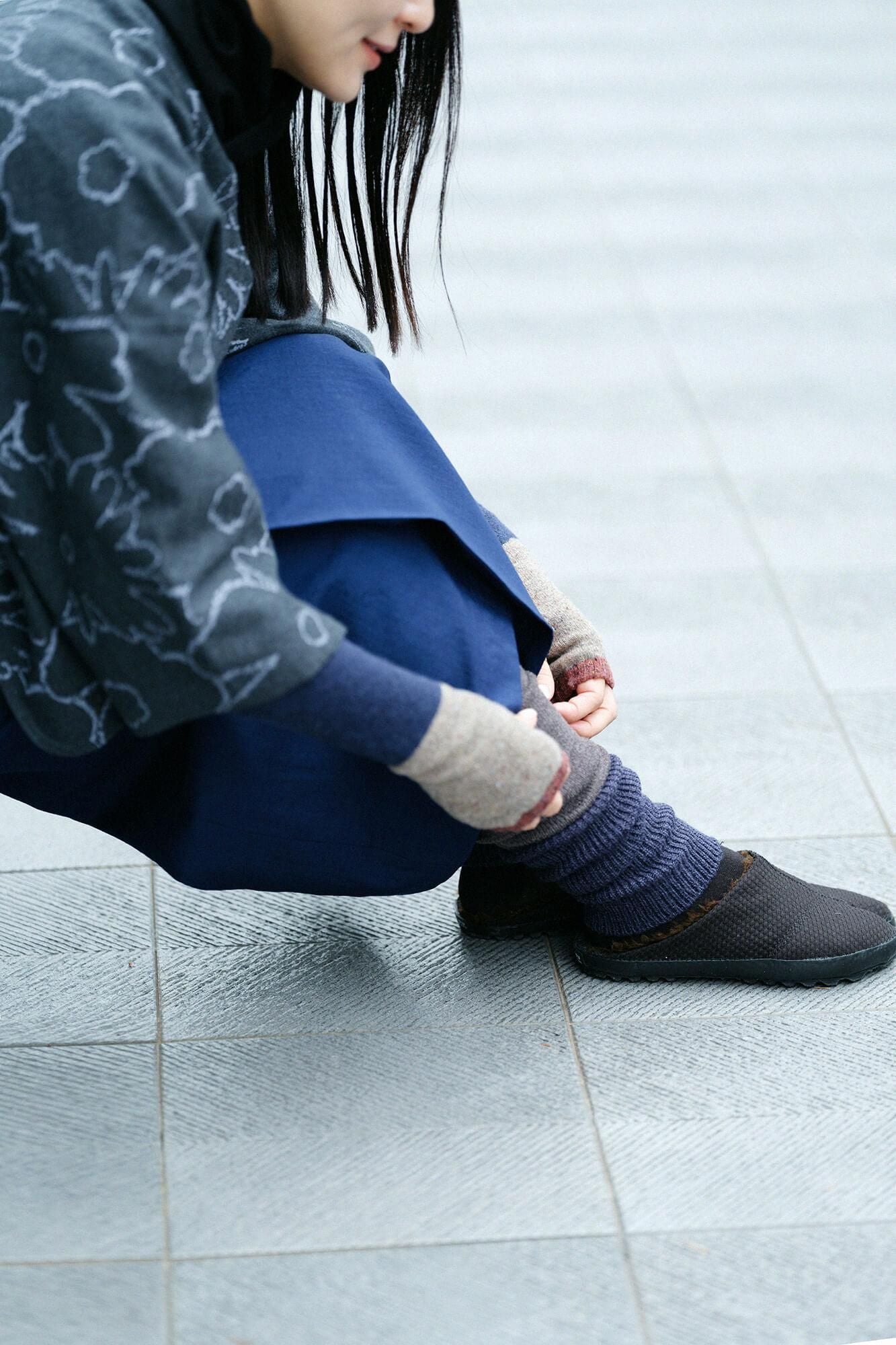 兔毛混紡 袖套／小豆茶色