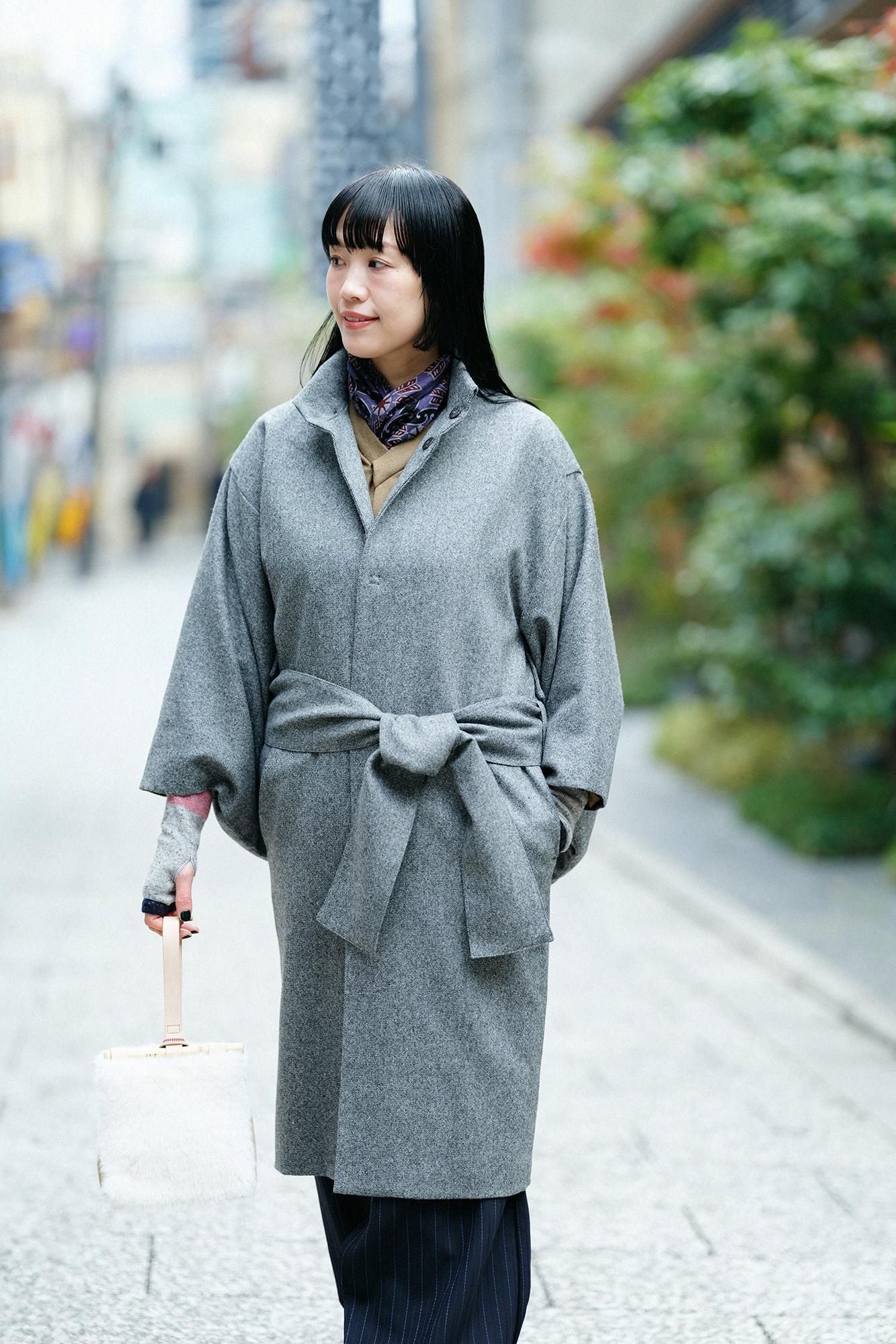 兔毛混紡 袖套（刺）/深藍色