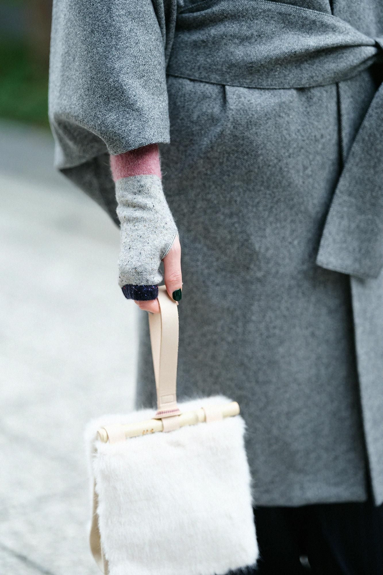 兔毛混紡 袖套（刺）/深藍色