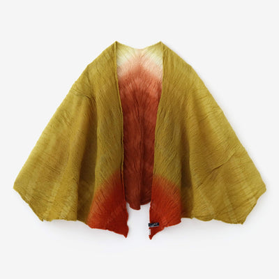 淺井紮染 縮絨披肩 劍先／暈染漸層 丹色×黃灰色