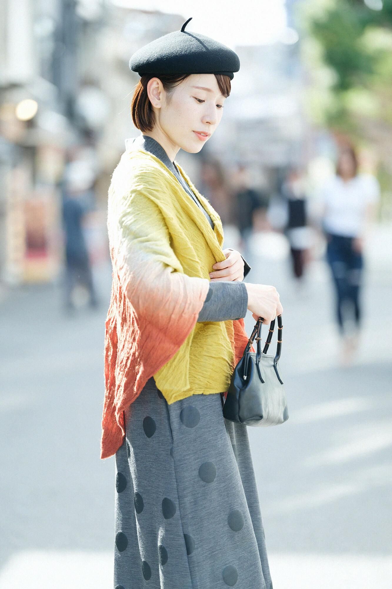 [仅在线] asai shibori，灌木肩带，kensaki，手工染色，棕褐色x yamabuki nezu