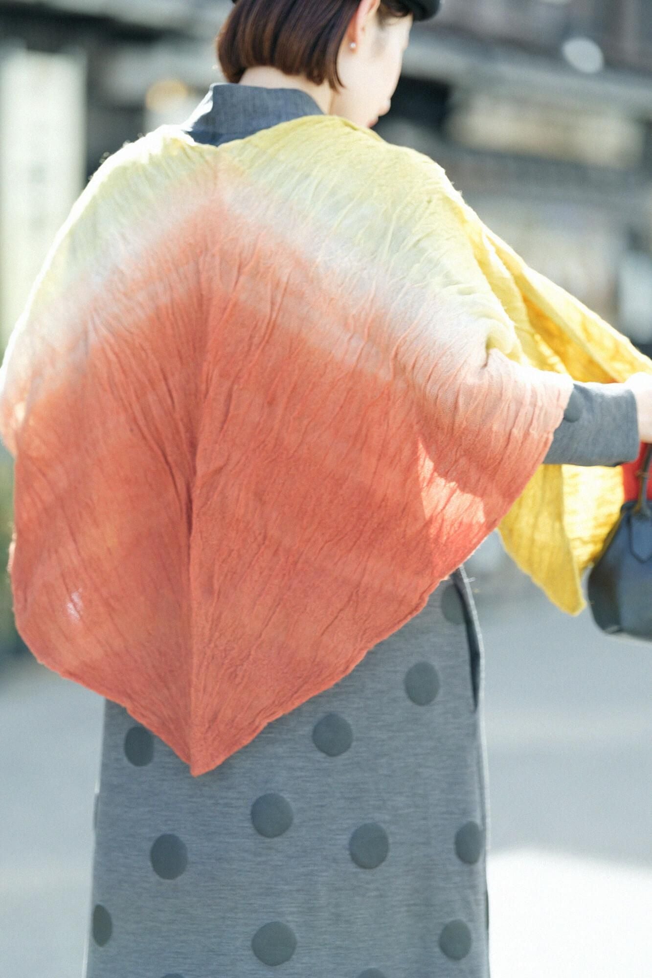 [仅在线] asai shibori，灌木肩带，kensaki，手工染色，棕褐色x yamabuki nezu