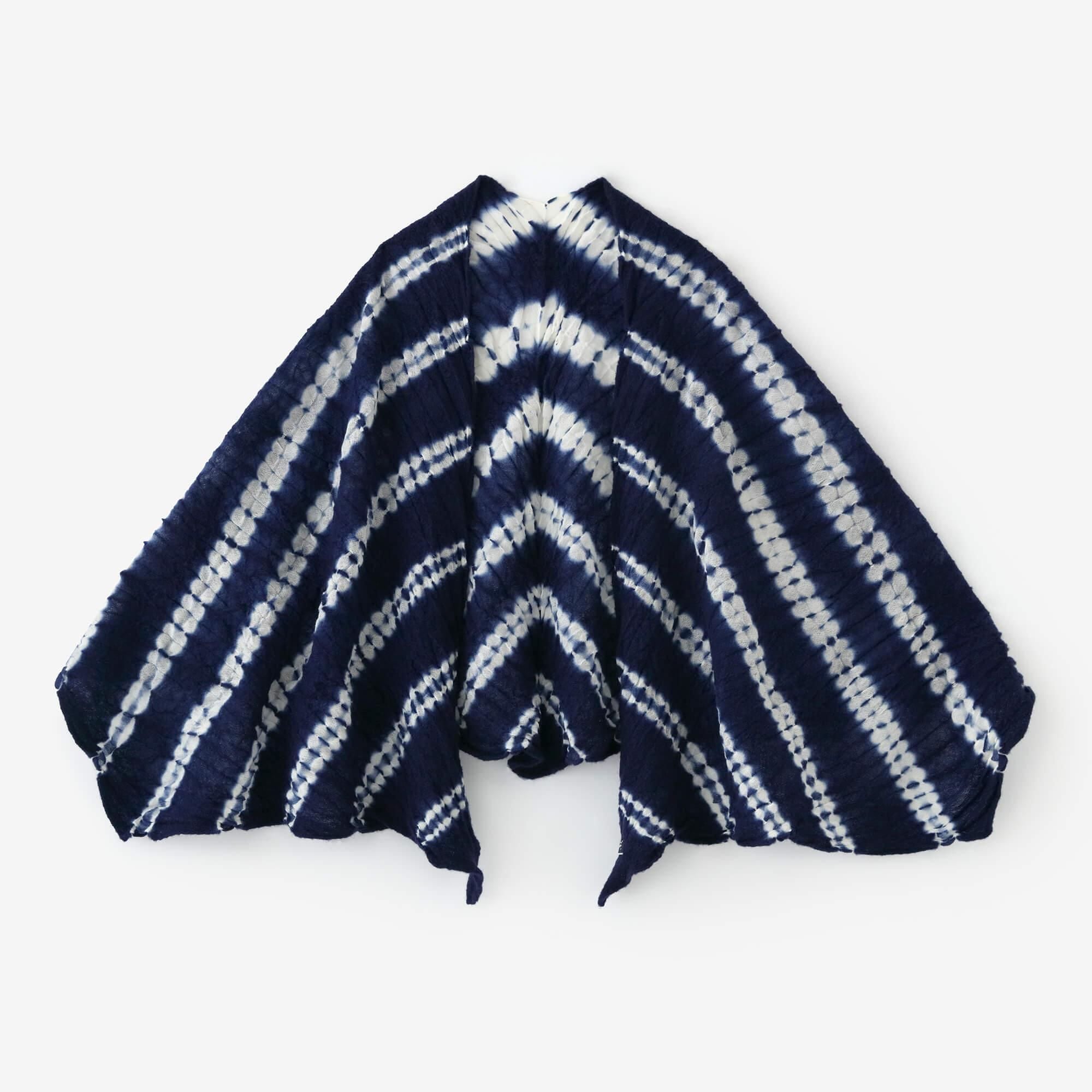 【net限定】浅井絞り 縮絨肩掛け（しゅくじゅうかたかけ） 剣先（けんさき）／手巻き絞り 深紺（しんこん）