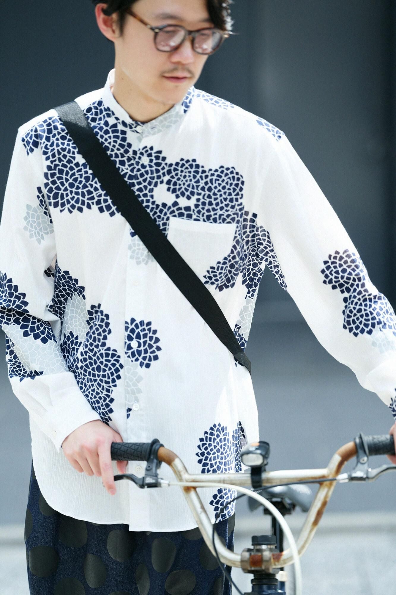 高島縮棉 20/20立領長袖襯衫／雲間菊