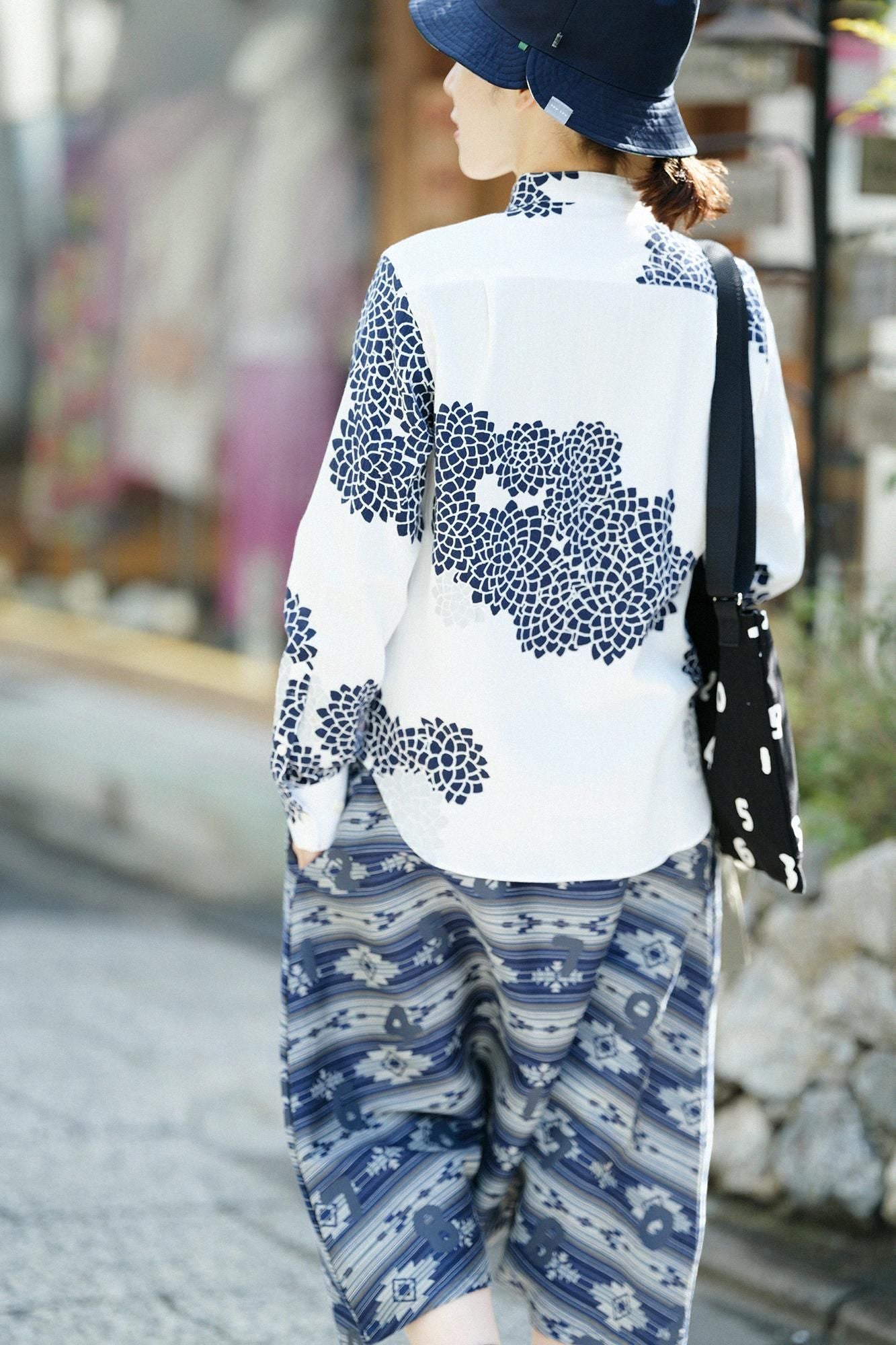 高島縮棉 20/20立領長袖襯衫／雲間菊