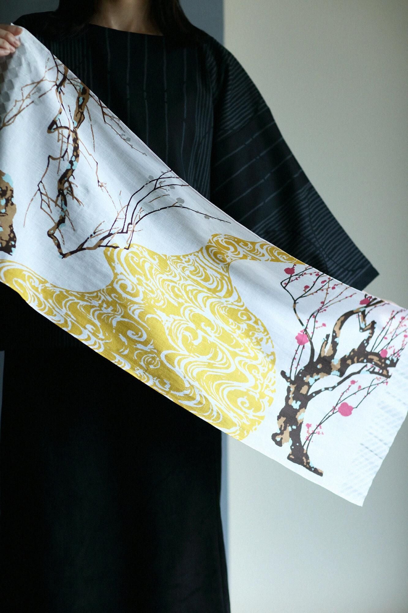 伊勢木棉圖案紋樣手巾/尾形光琳 紅白梅圖屏風 再現