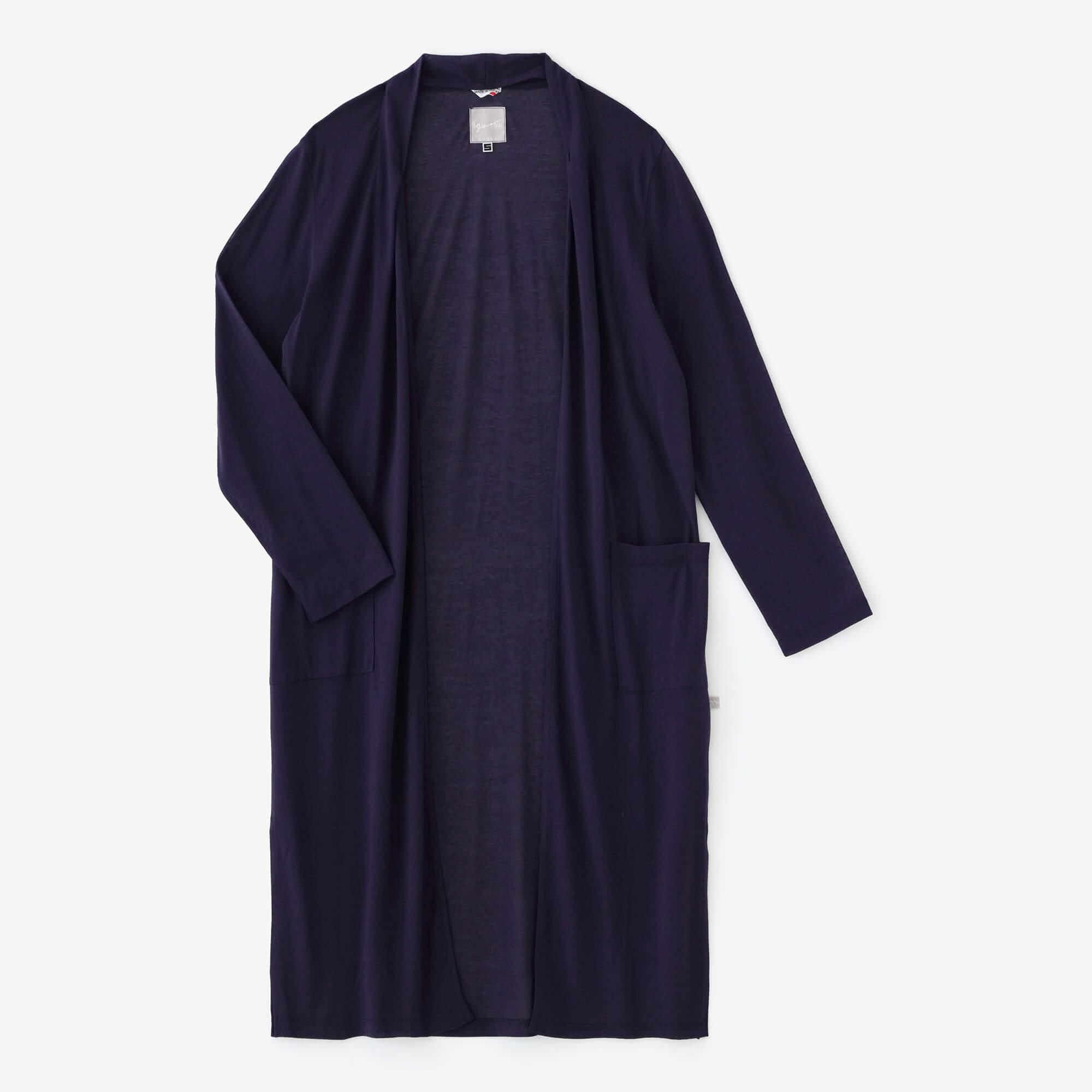 CSS코튼 롱 가디건/자주색 네이비 블루 (남색）