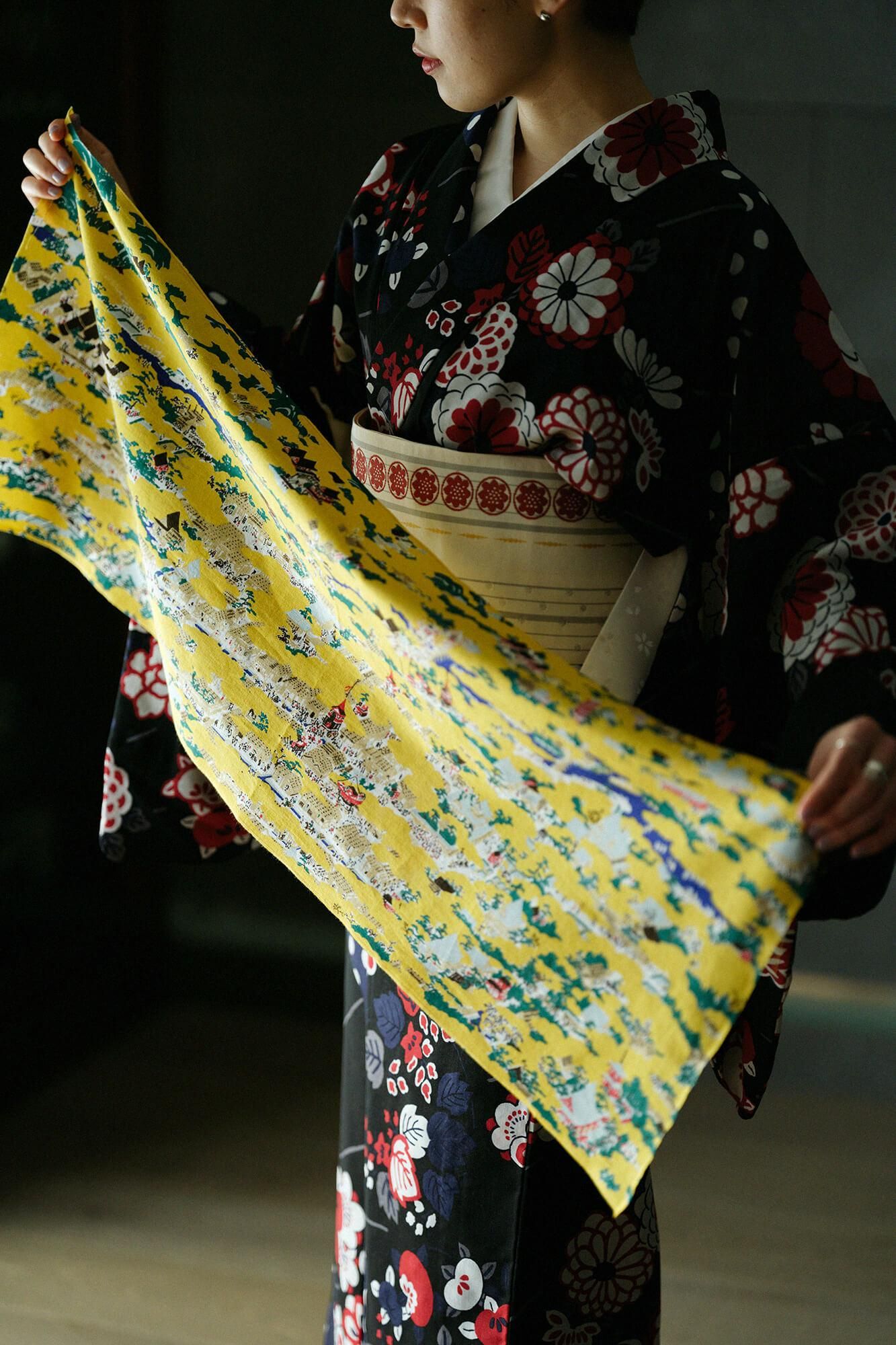 伊勢木綿 textile手ぬぐい／狩野永徳（かのうえいとく） 洛中洛外図