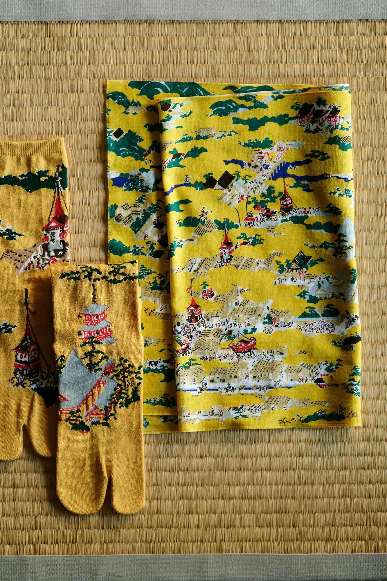 伊勢木綿 textile手ぬぐい／狩野永徳（かのうえいとく） 洛中洛外図