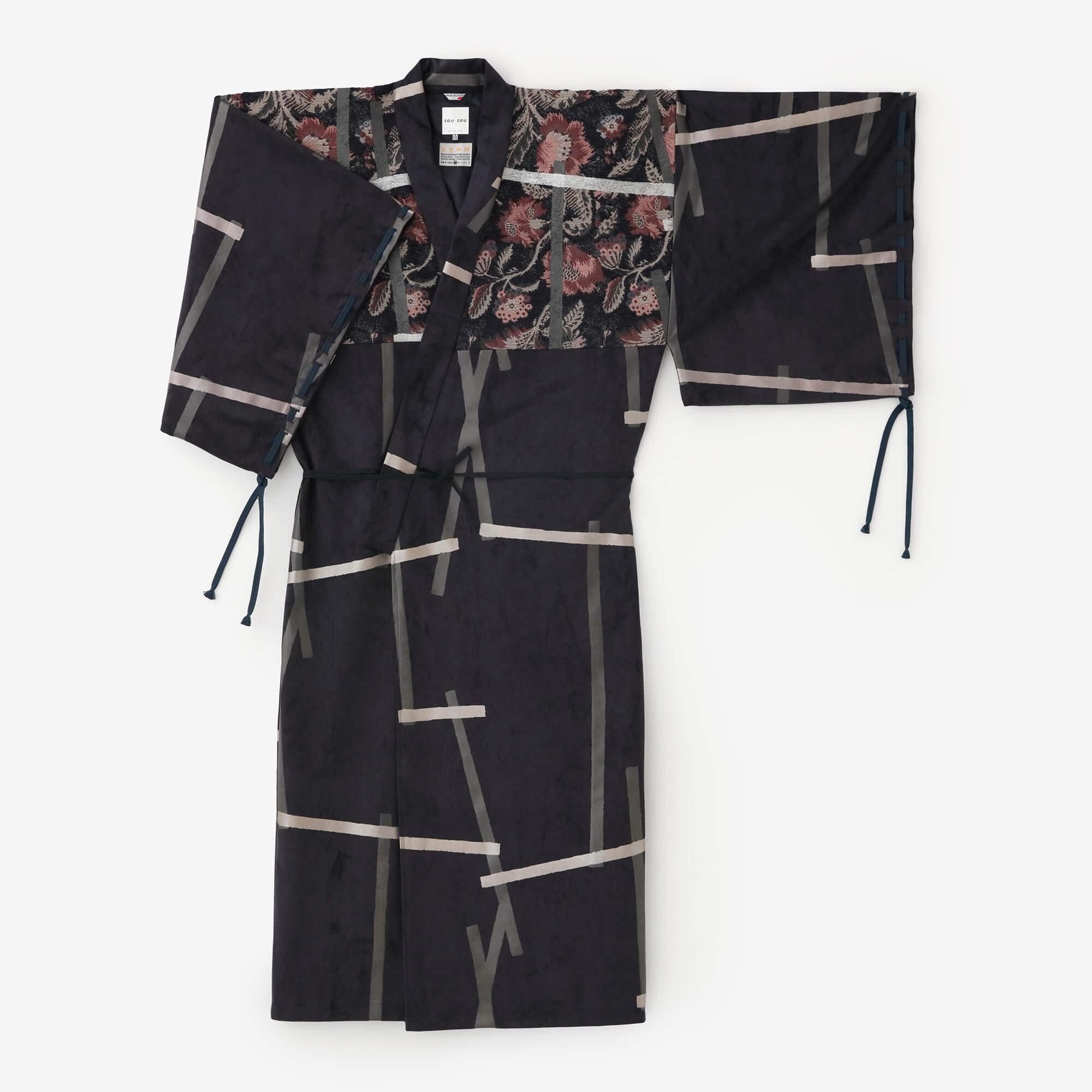 SOUSOU 中綿袷（なかわたあわせ）／黄枯茶×雲間に菊 SOUSOU 中綿袷（なかわたあわせ）／黄枯茶×雲間に菊 フェイク