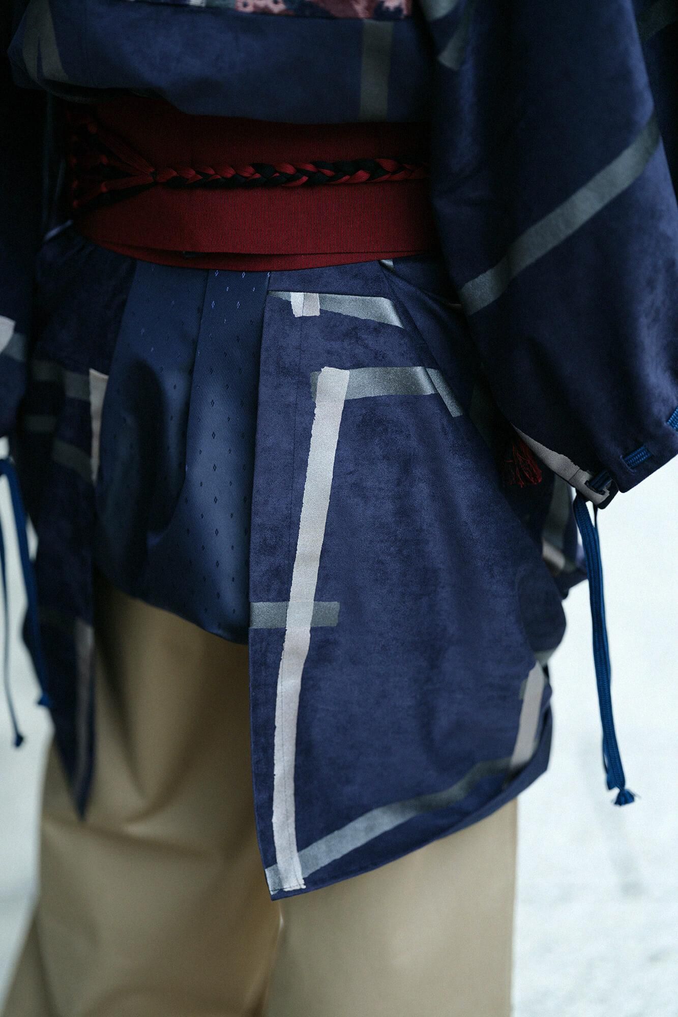 Faux Nubuck x Gobelin Roll-up Hem Simple Kimono with Lining Tobi