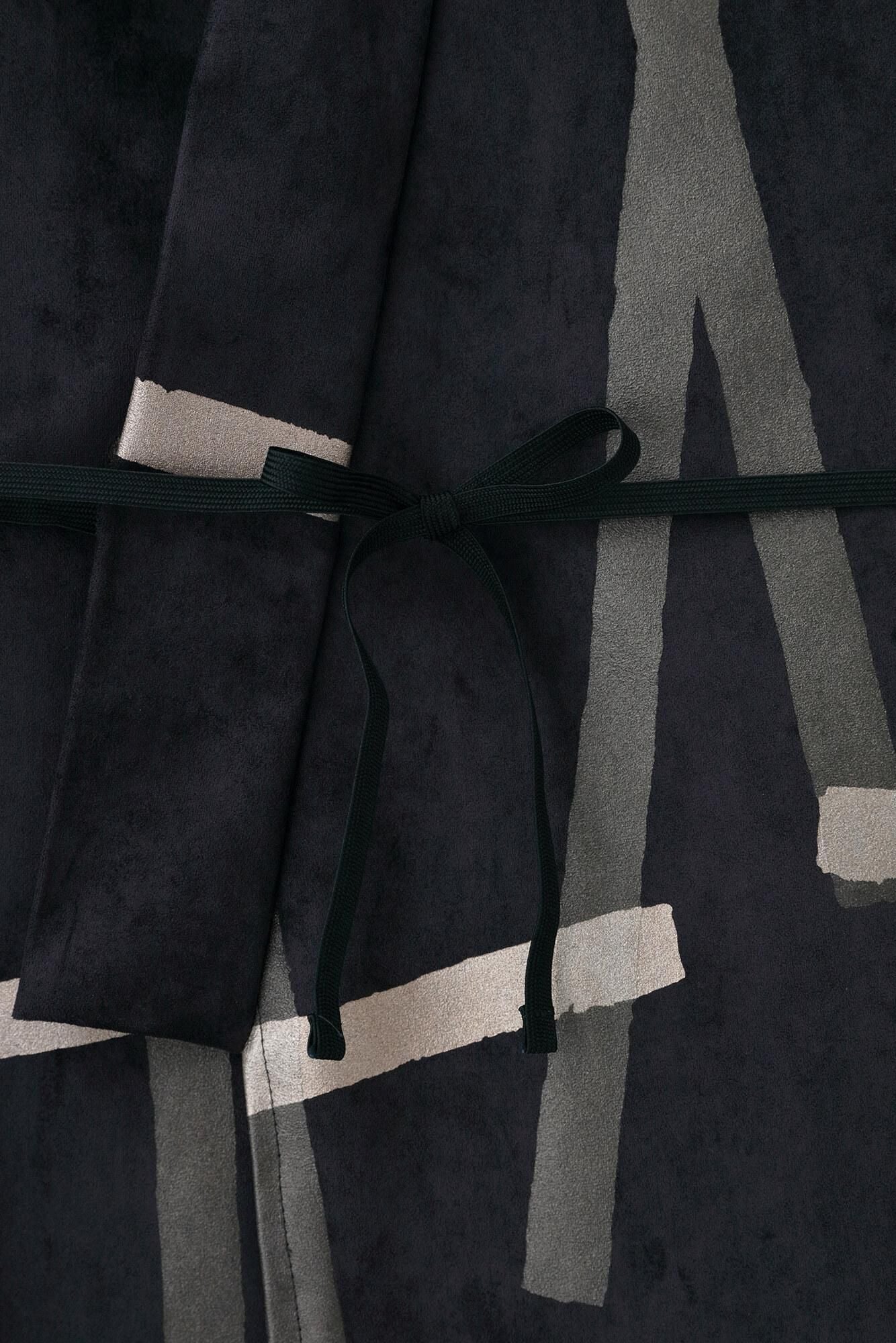 Faux Nubuck x Gobelin Roll-up Hem Simple Kimono with Lining Tobi